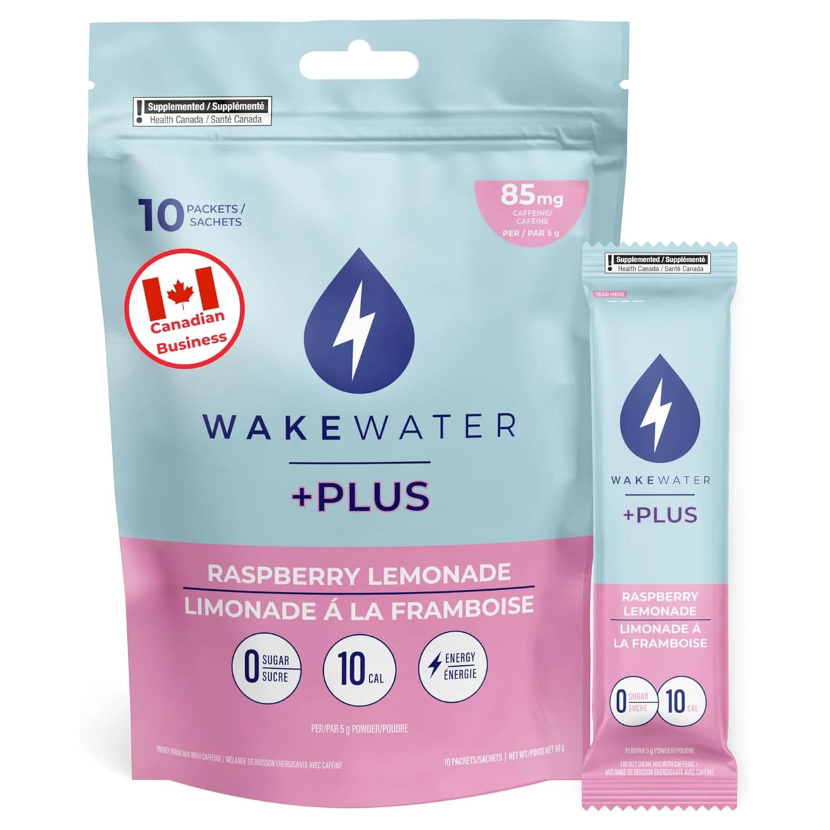 WakeWater Plus Raspbery Lemonade 5g x 10 - Nature's Source Inc
