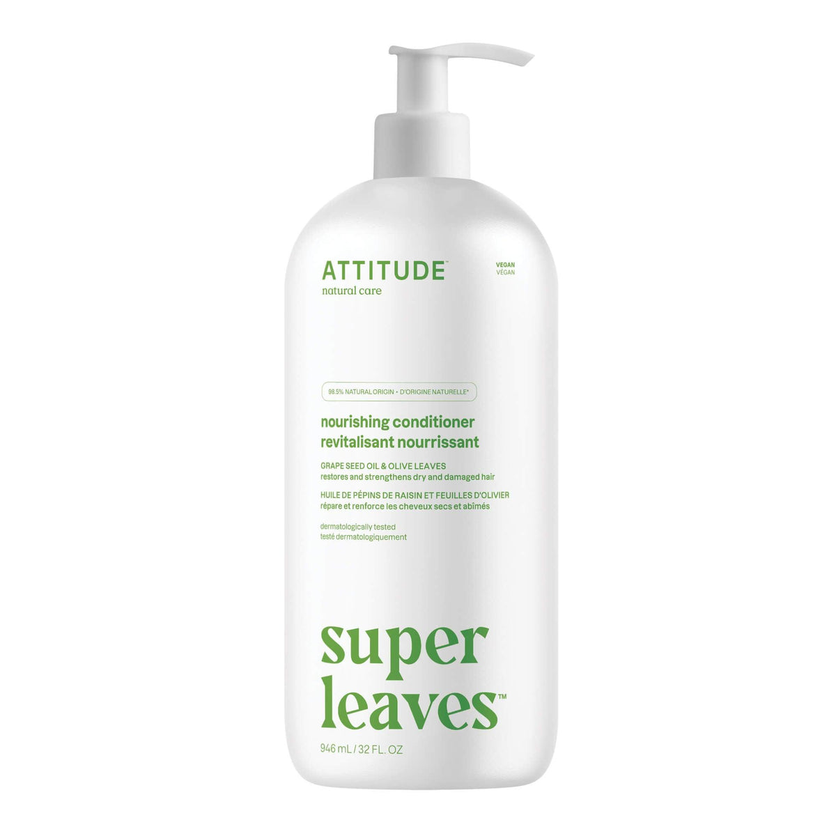 Attitude Nourishing Conditioner 946ml - Restores and Strengthens Dry, Fragile and Damaged Hair With Grapeseed Oil and Olive Leaves