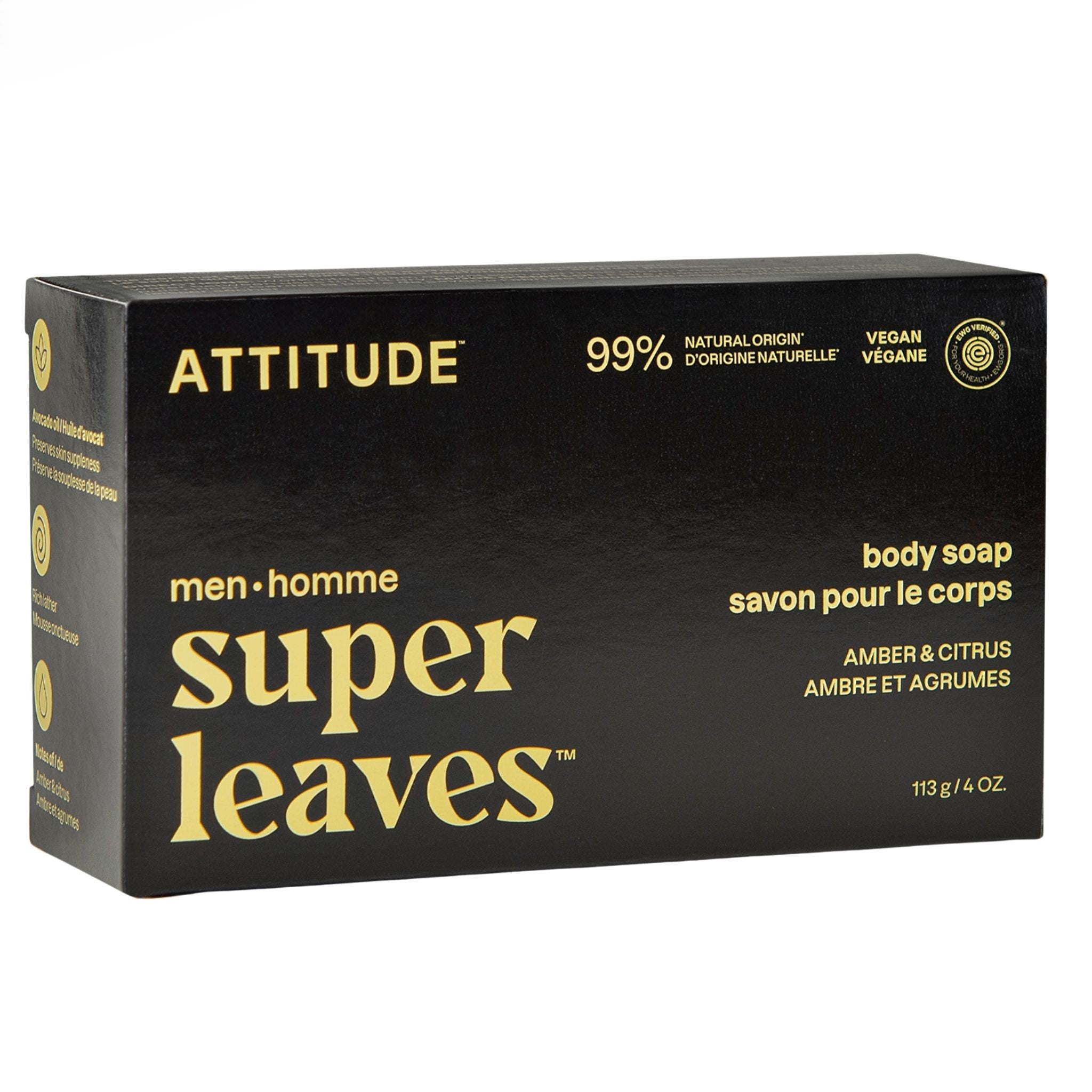 Attitude Men's Body Soap Amber & Citrus 113g - Nature's Source Inc