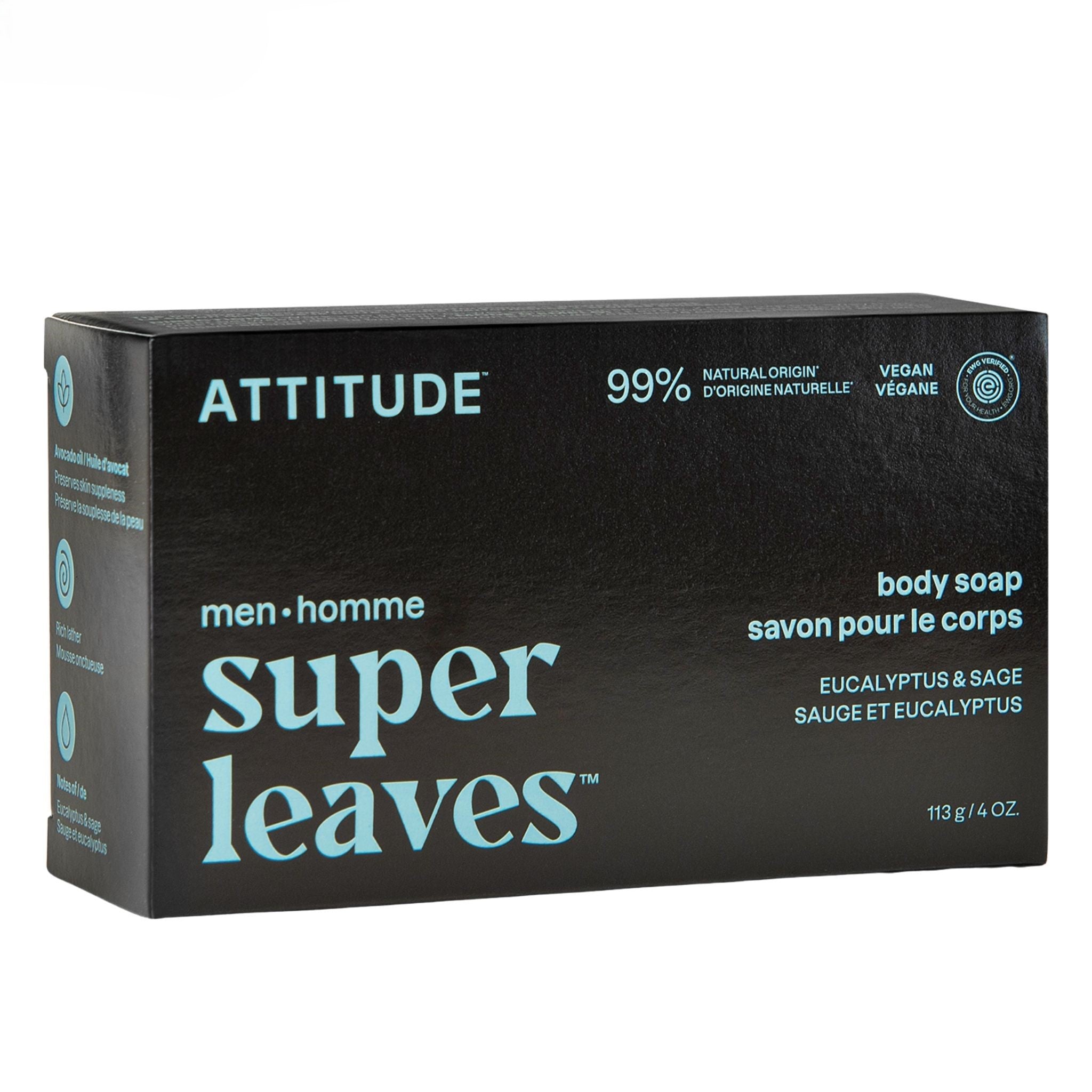 Attitude Men's Body Soap Eucalyptus & Sage 113g - Nature's Source Inc