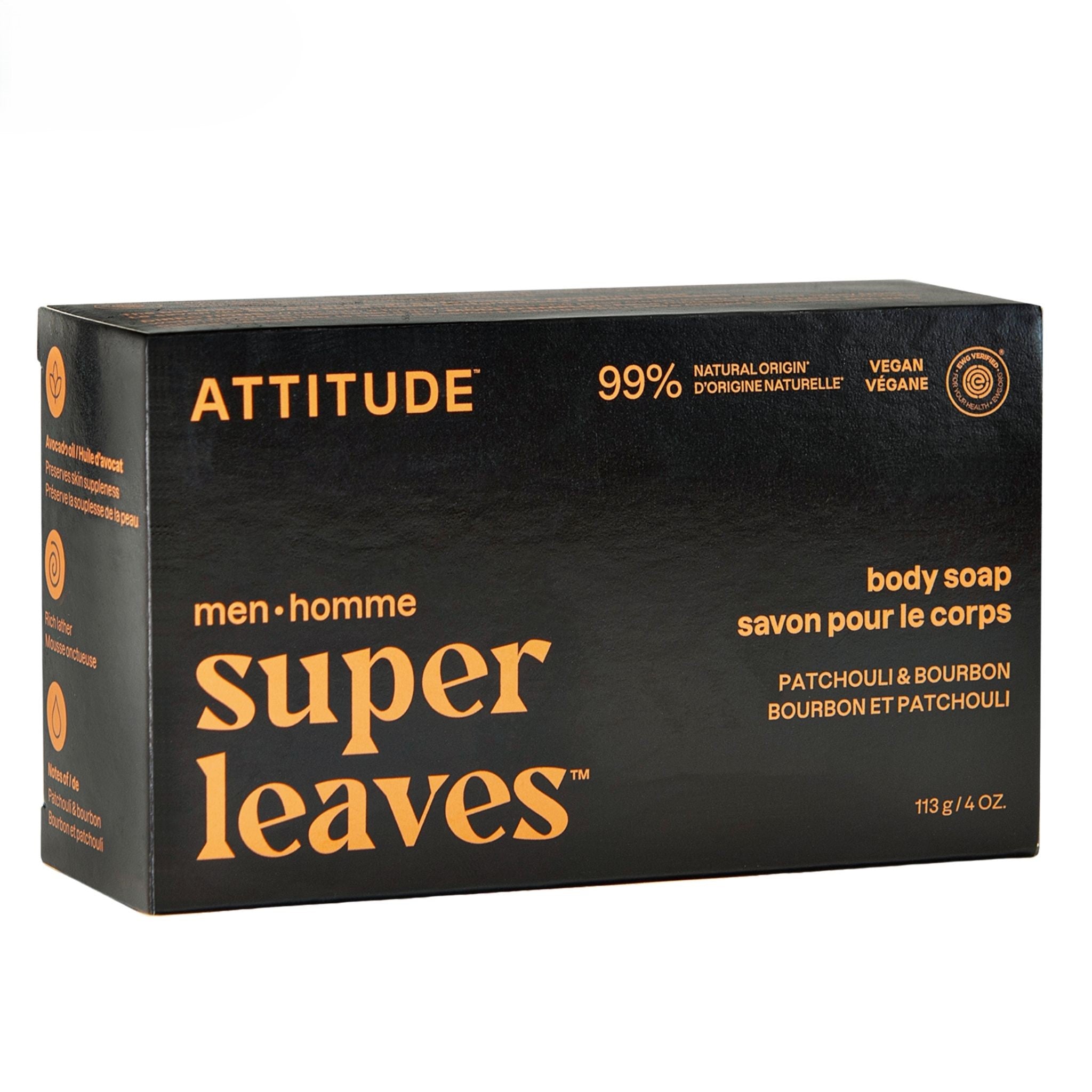 Attitude Men's Body Soap Patchouli & Bourbon 113g - Nature's Source Inc