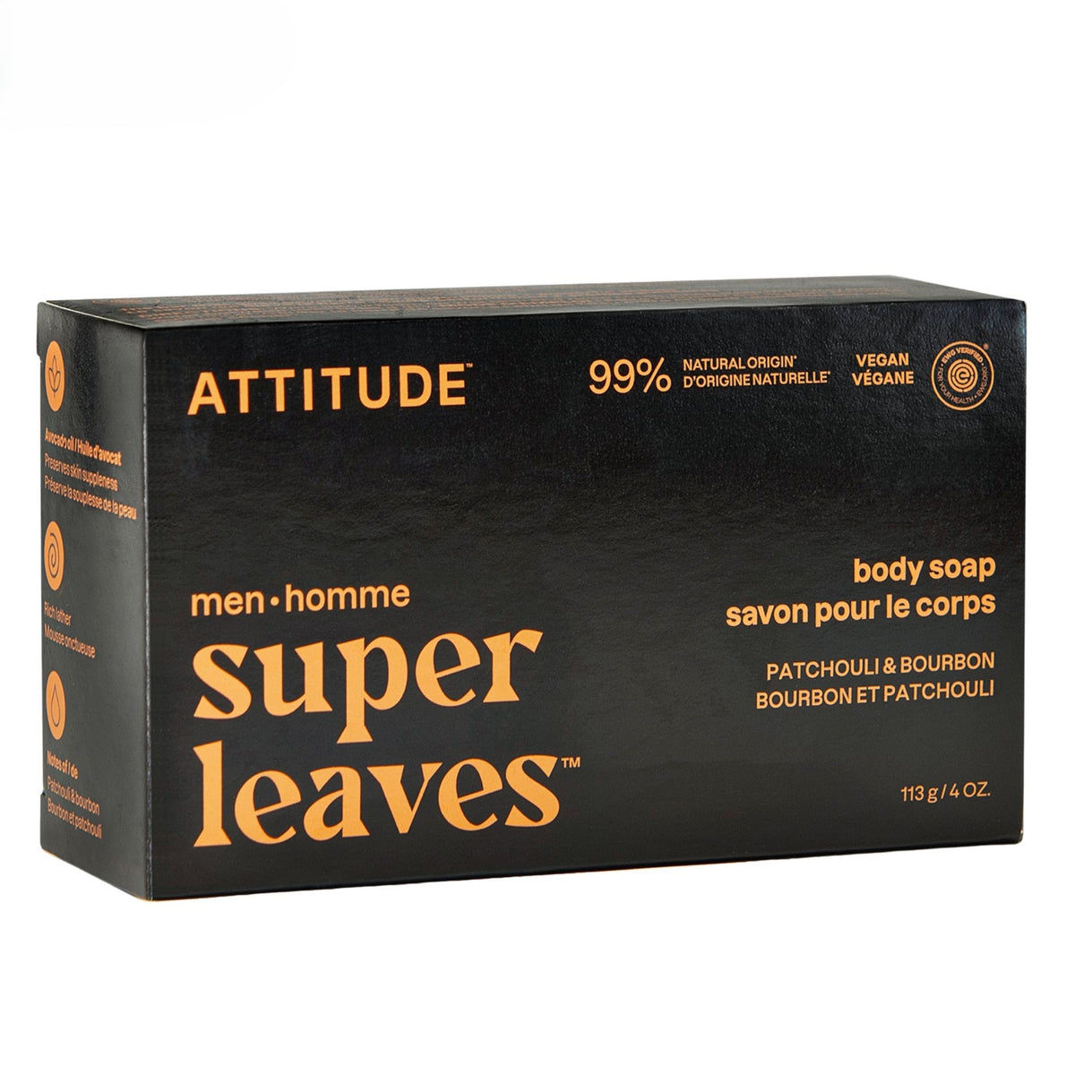 Attitude Men's Body Soap Patchouli & Bourbon 113g - Nature's Source Inc