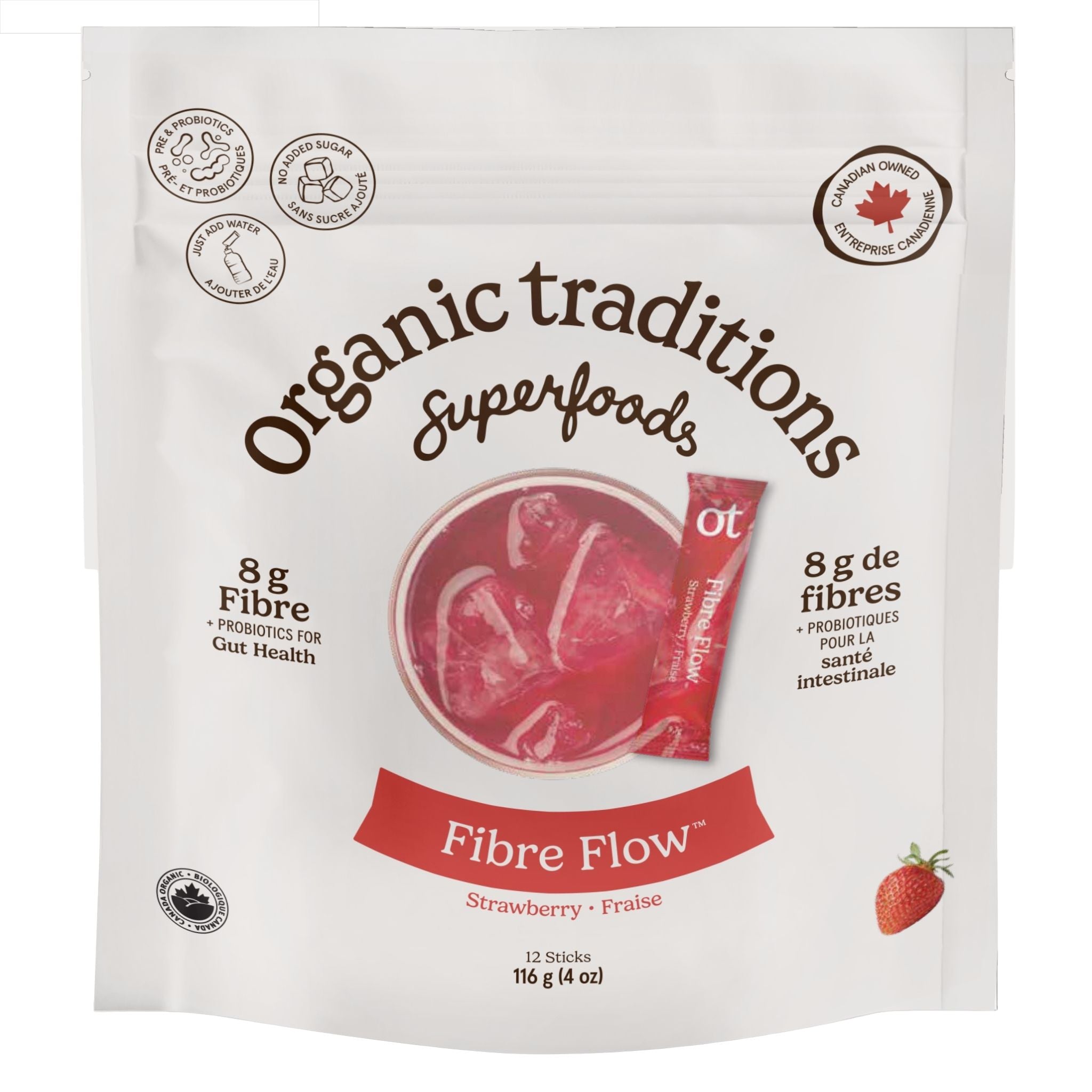 Organic Traditions Fibre Flow Strawberry 12 Sticks 116g - Nature's Source Inc