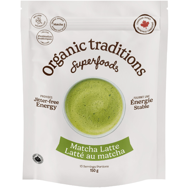 Organic Traditions Matcha Latte with Probiotics - 150g - Nature's Source Inc