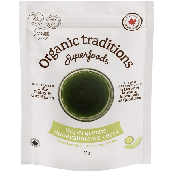 Organic Traditions Supergreens Cucumber Melon 100g - Nature's Source Inc