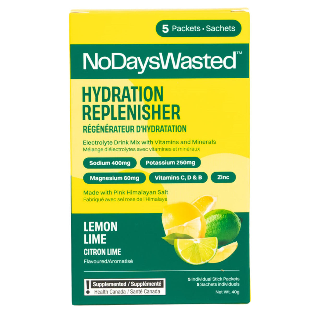 No Days Wasted Hydration Lemon Lime 5 Count - Nature's Source Inc