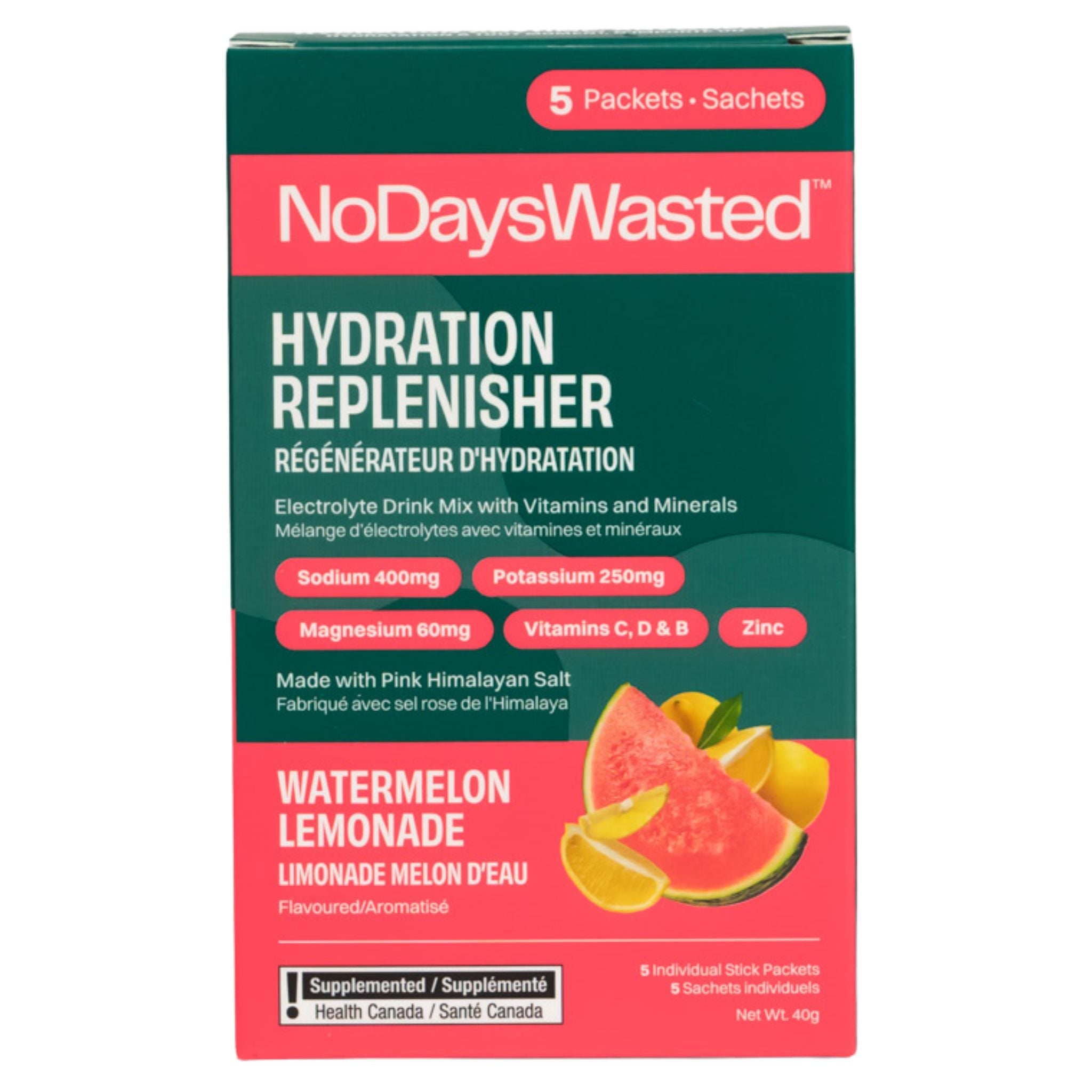 No Days Wasted Hydration Watermelon Lemonade 5 Count - Nature's Source Inc