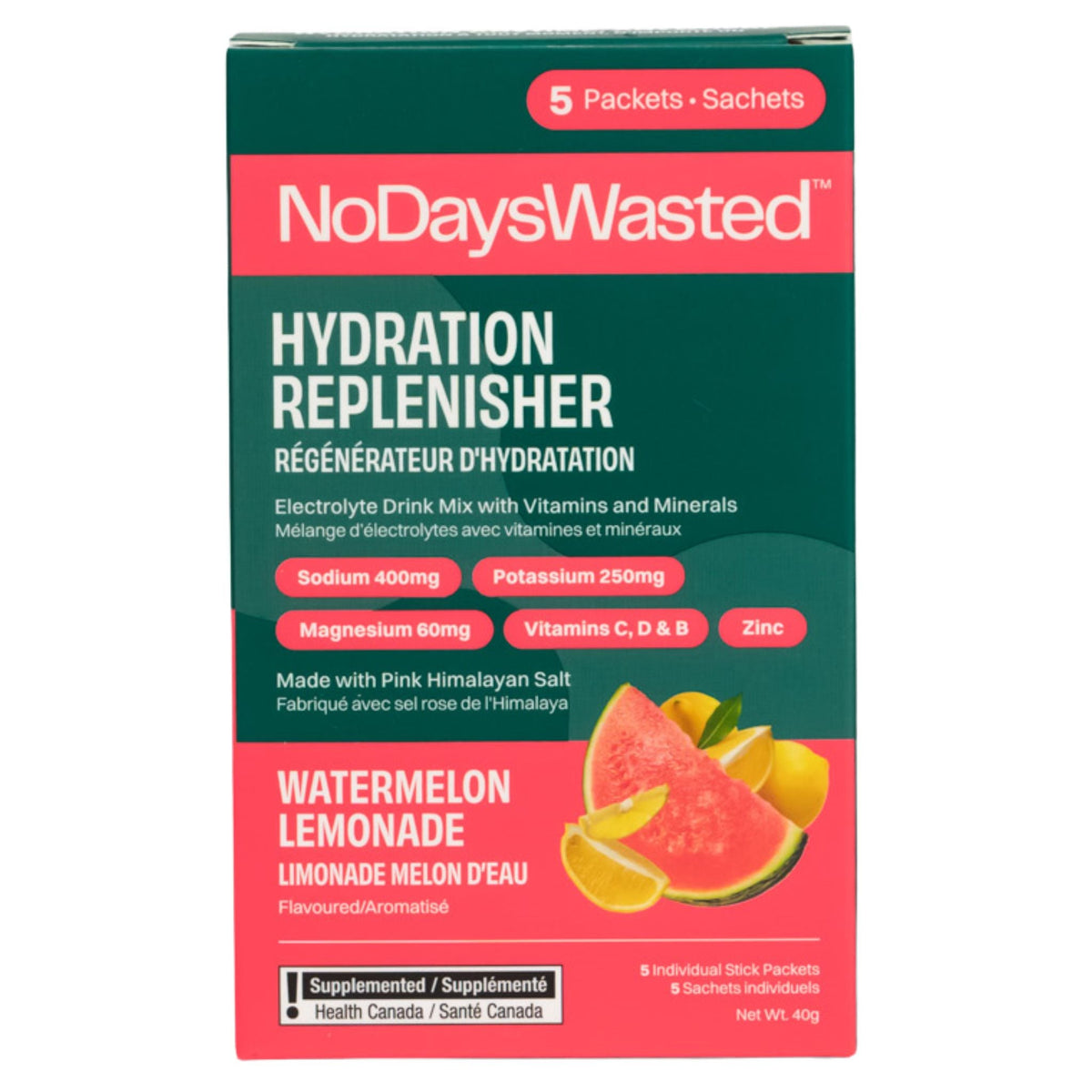 No Days Wasted Hydration Watermelon Lemonade 5 Count - Nature's Source Inc