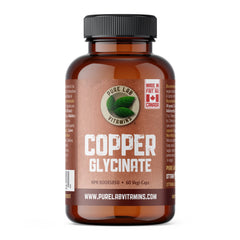 Pure Lab Copper Glycinate 1mg 60 Vegan Capsules - Provides Essential Minerals for Overall Well-being, Promotes Collagen Production, Red Blood Cell Formation, and Immune System Function