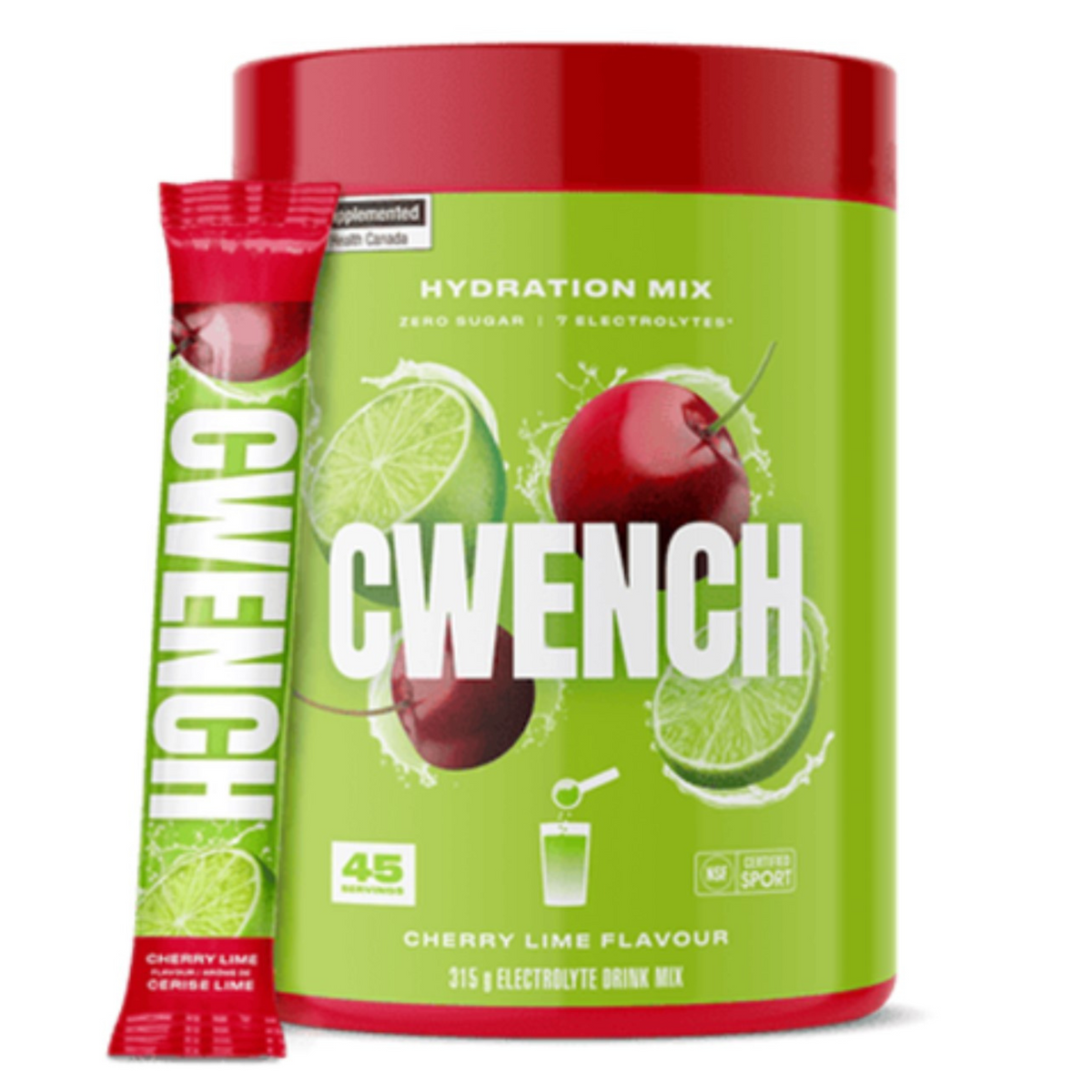 Cwench Hydration Mix Cherry Lime 315g - High-Performing Solution That Promotes Hydration, A Good Source of Branched-Chain Amino Acids, On-The-Go Solution