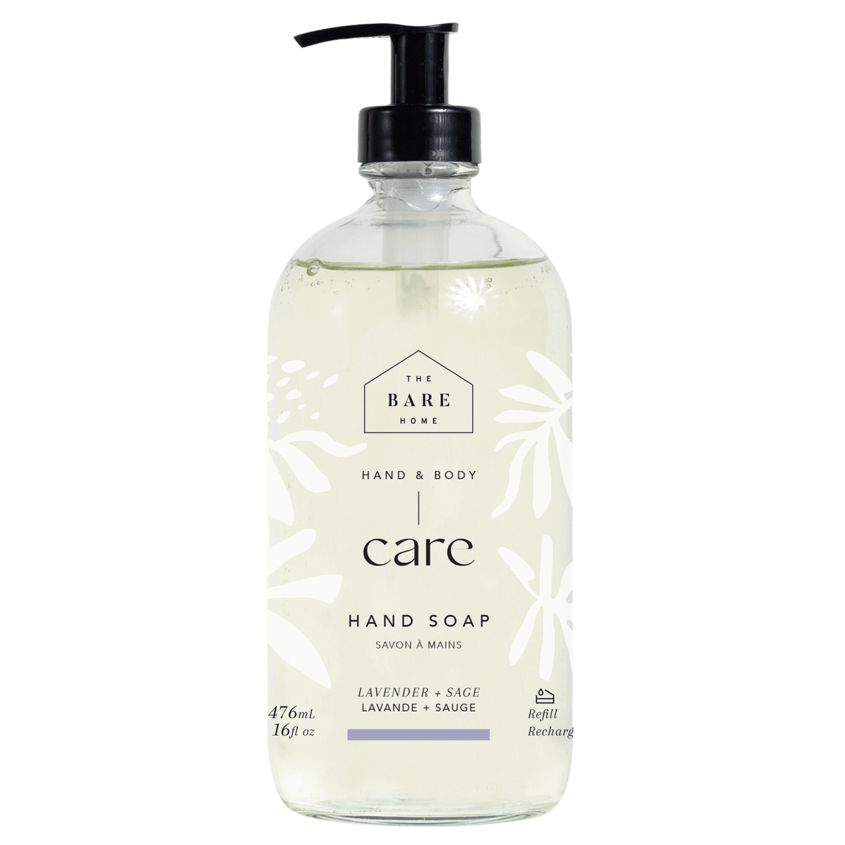 Bare Home Hand Soap Glass Bottle Lavender+Sage 476ml