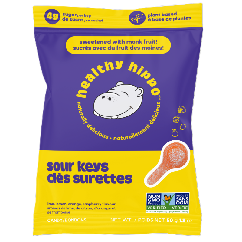 Healthy Hippo Sour Keys Lime, Lemon, Orange, Raspberry 50g - Sweetened Using Solely Monk Fruit Juice Concentrate, Gut-Friendly, Formulated With All-Natural Ingredients, High In Fibre And Non-Caloric