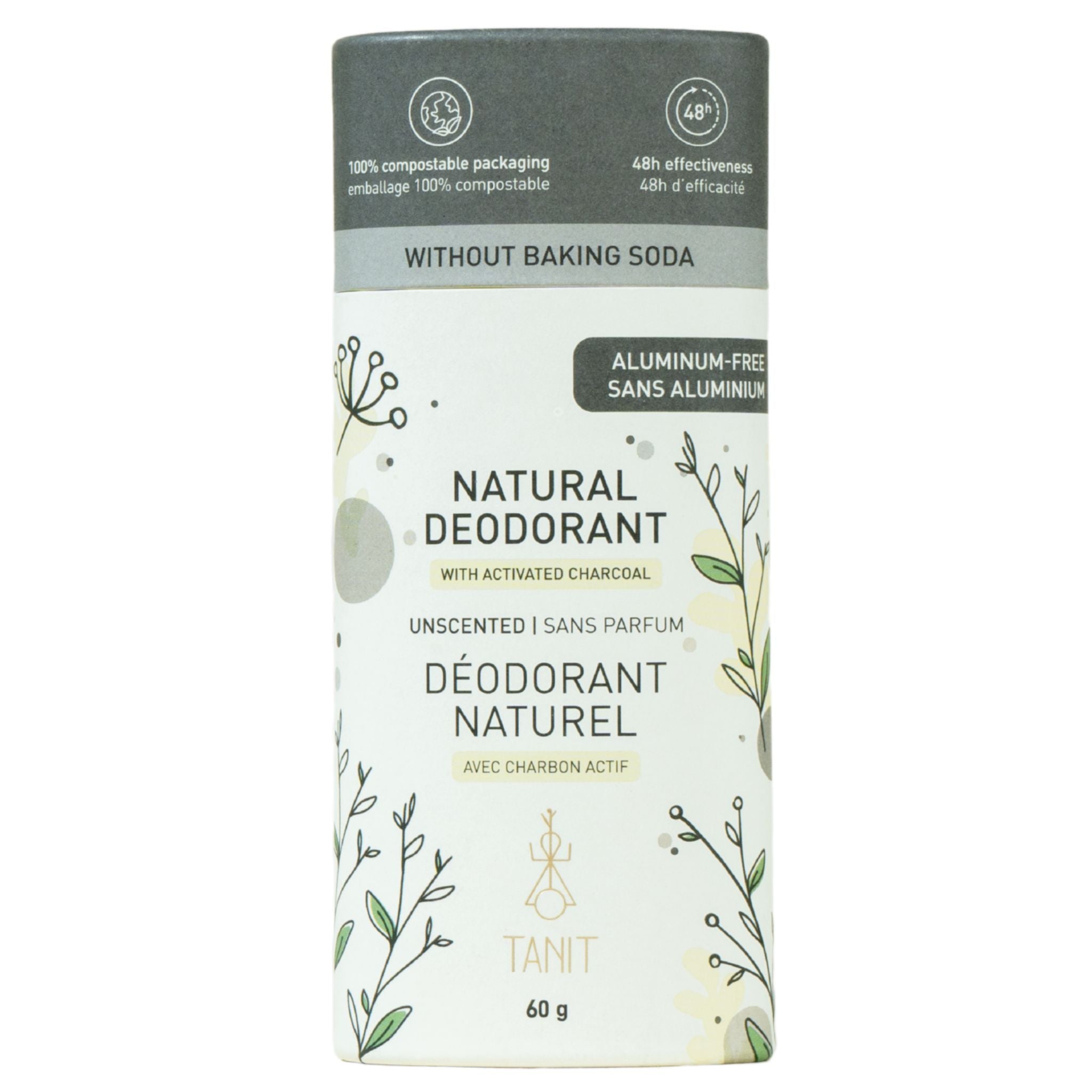 Tanit Natural Solid Deodorant Charcoal Unscented 60g - Nature's Source Inc