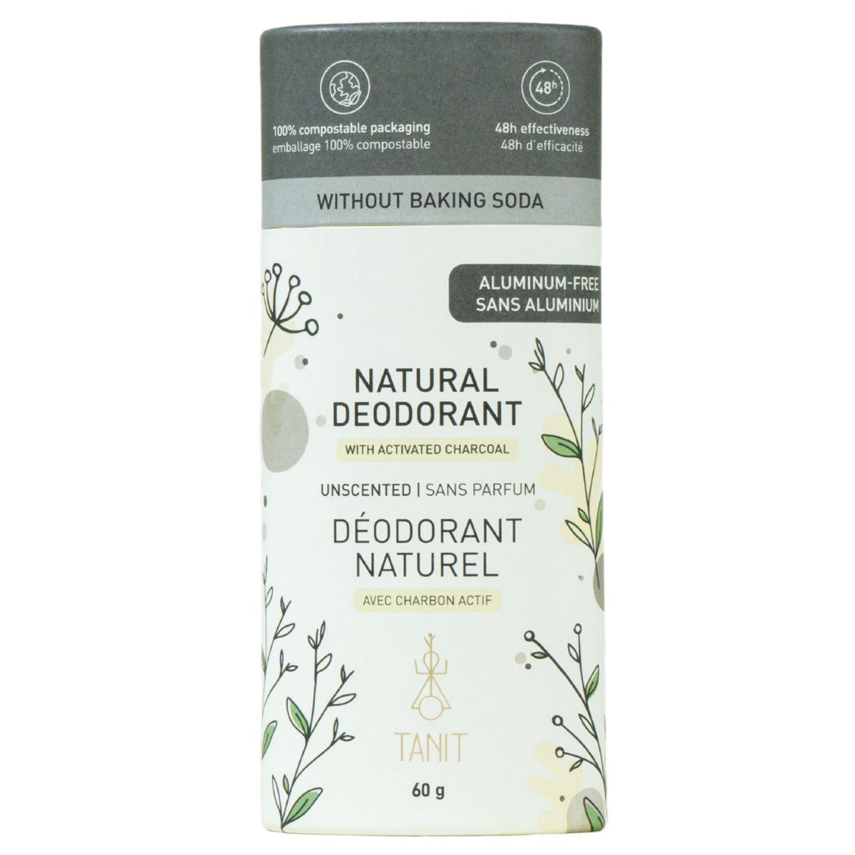 Tanit Natural Solid Deodorant Charcoal Unscented 60g - Nature's Source Inc