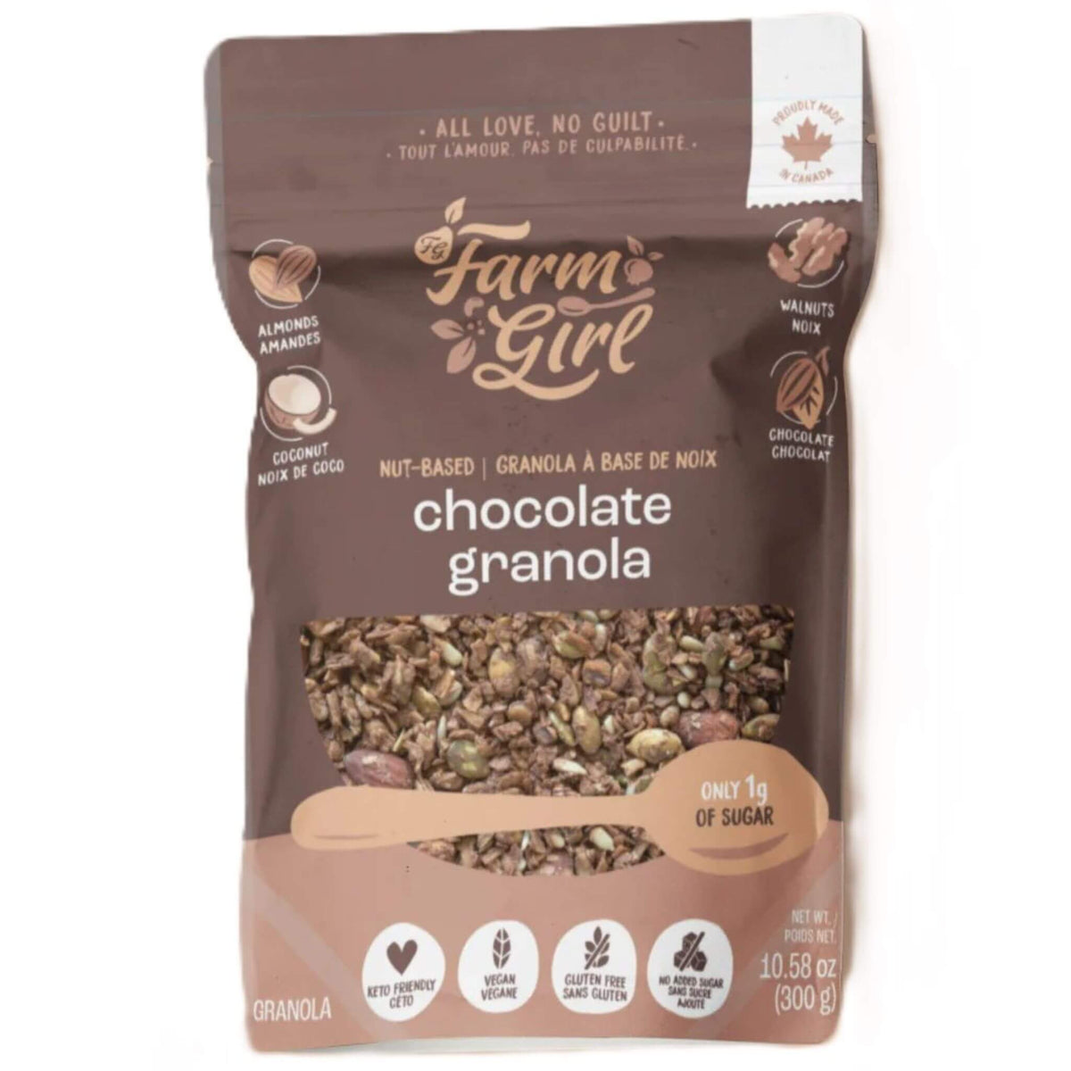 Farm Girl Keto Vegan Chocolate Granola 300g - High Protein Low Carbs Keto Cereal, Incredible Taste and Texture, Diabetic Friendly, Whole Food Natural Ingredients