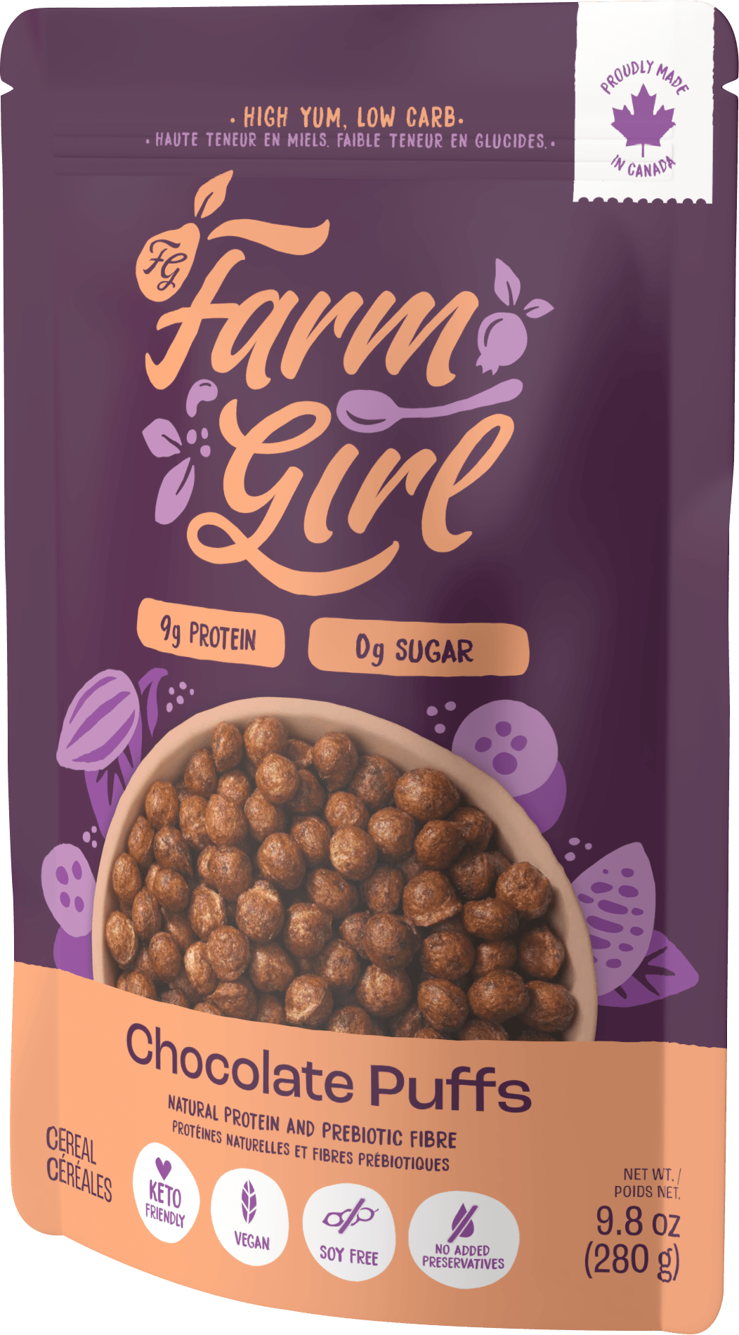 Farm Girl Chocolate Puffs Cereal 280g - Healthy and Delicious Breakfast Option for Kids, Sweetened With Natural Protein and Prebiotic Fibre