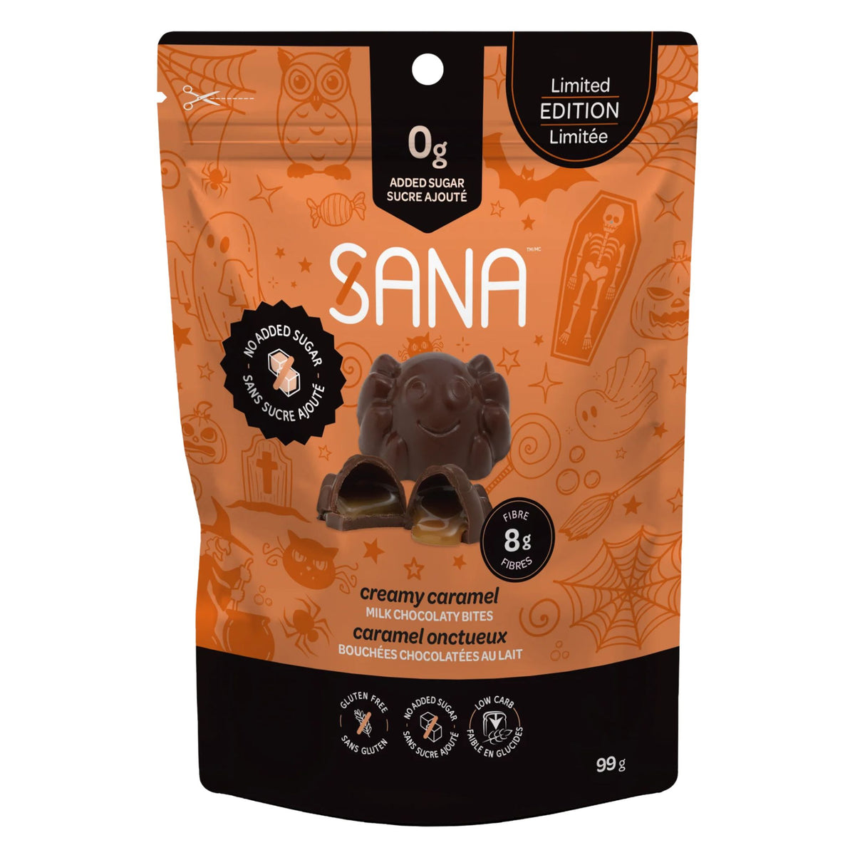 Sana Spider Bites Milk Choco Creamy Caramel 99g - Nature's Source Inc
