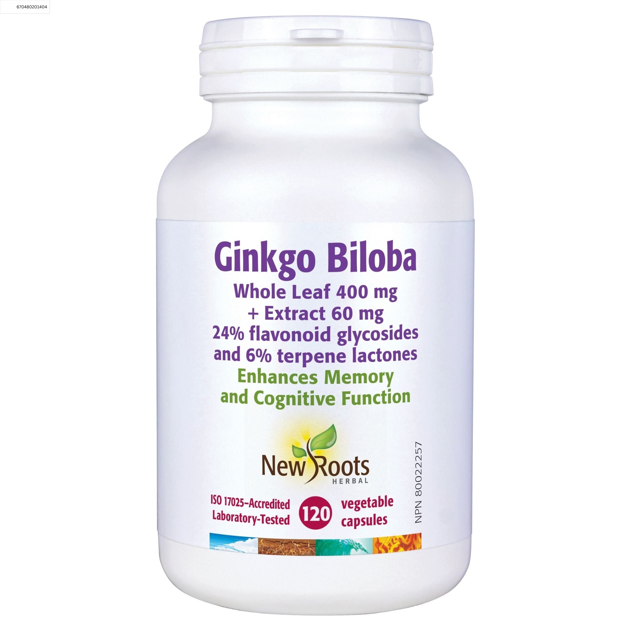 New Roots Ginkgo Biloba Whole Leaf 400mg 120 Vegetable Capsules - Nature's Source Inc