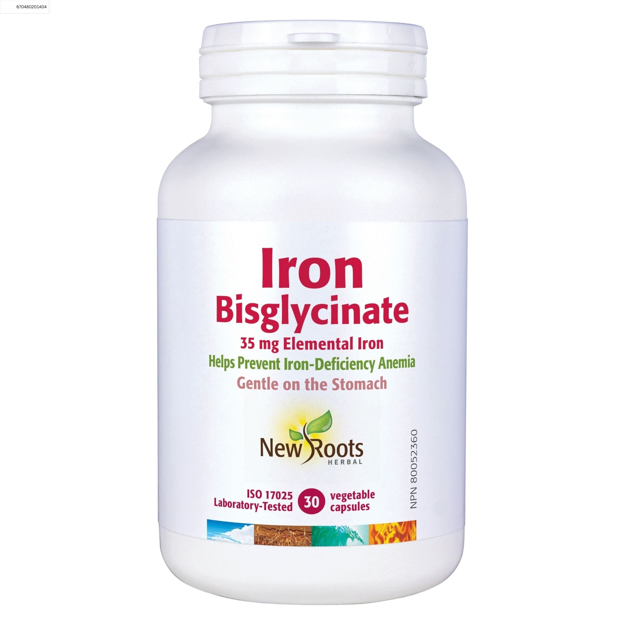 New Roots Iron Bisglycinate 35mg 30 Vegetable Capsules - Nature's Source Inc