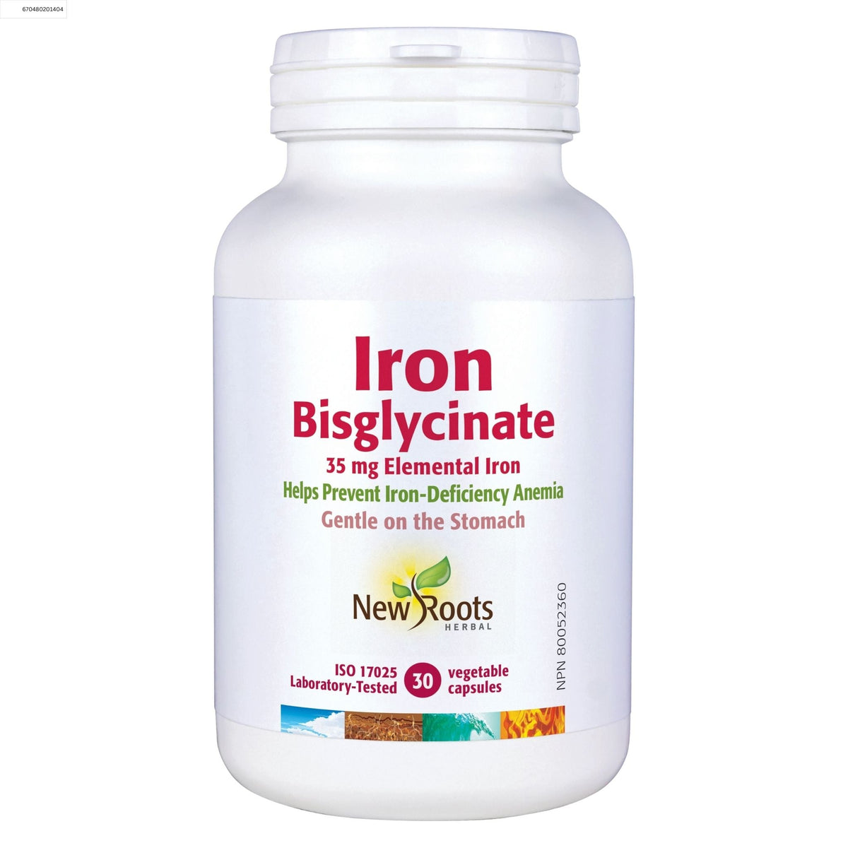 New Roots Iron Bisglycinate 35mg 30 Vegetable Capsules - Nature's Source Inc