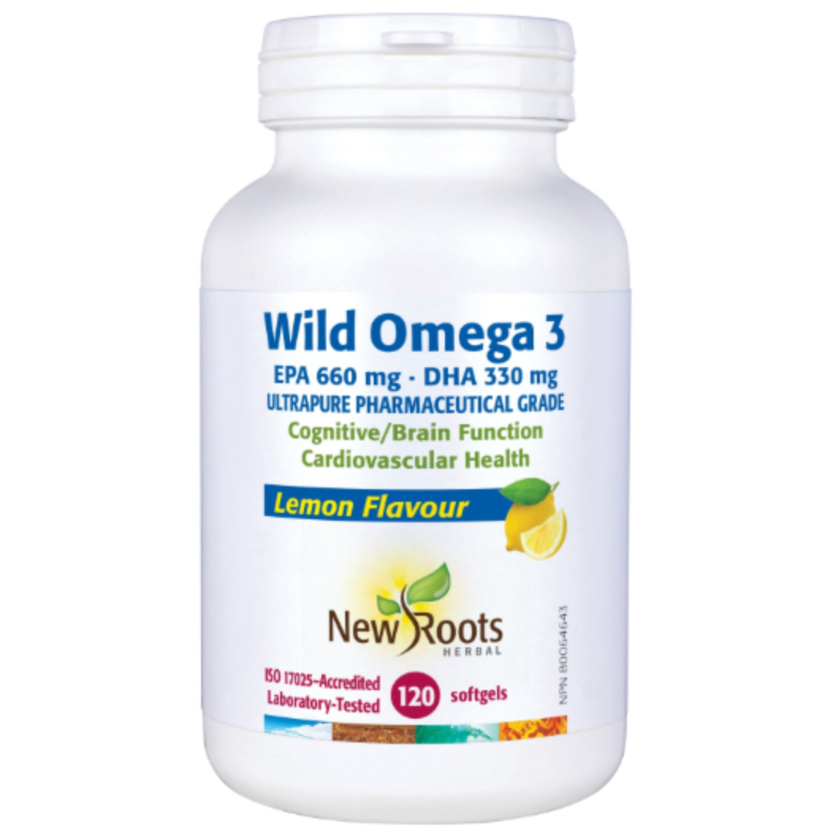 New Roots Wild Omega 3 EPA 660mg DHA 330mg, Lemon 120 Softgels - Nature's Source Inc