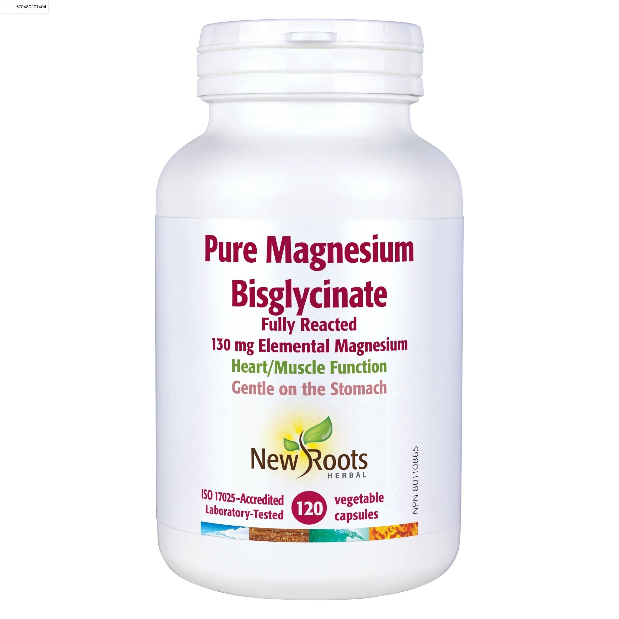 New Roots Pure Magnesium Bisglycinate 130mg 120 Vegetable Capsules - Nature's Source Inc