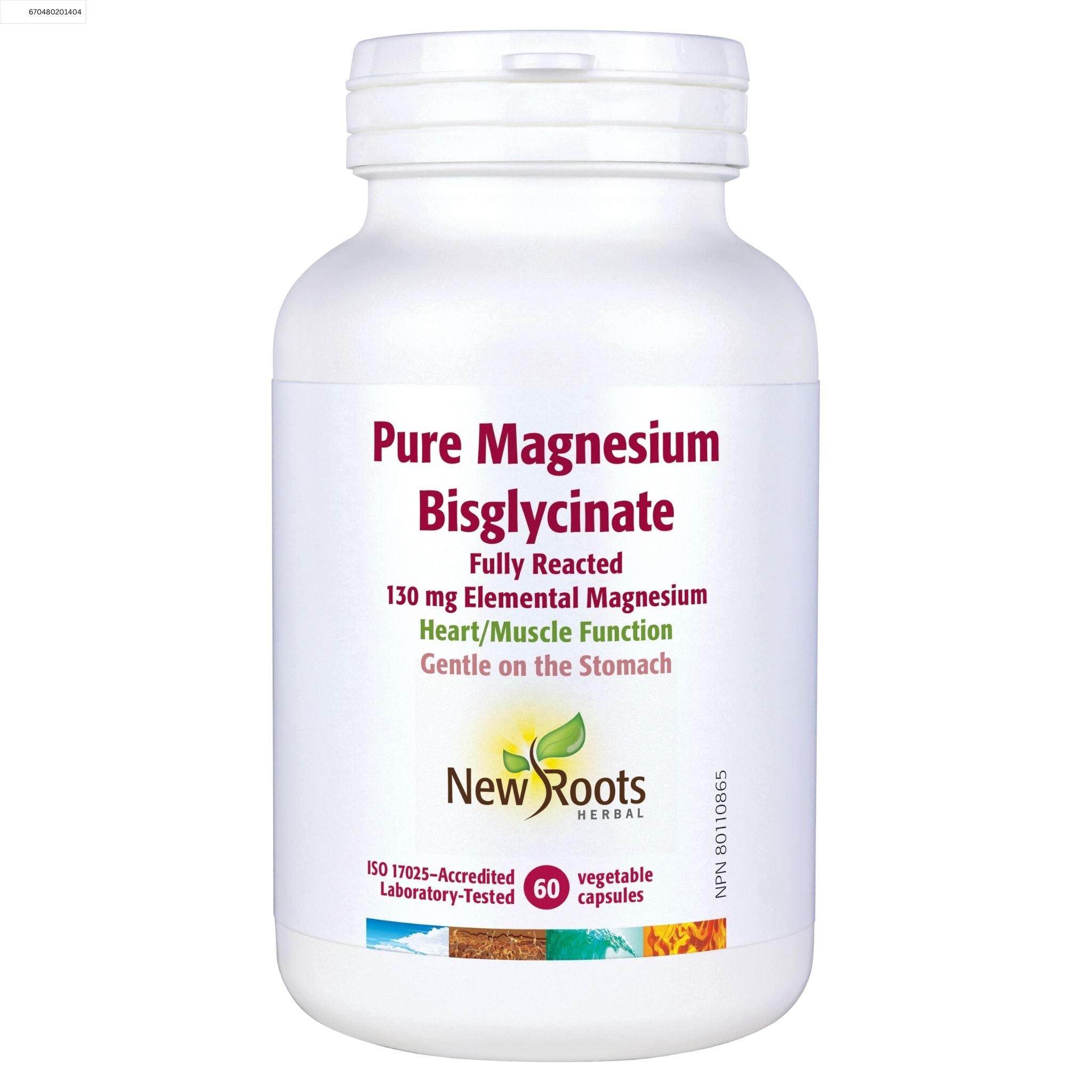New Roots Pure Magnesium Bisglycinate 130mg 60 Vegetable Capsules - Nature's Source Inc