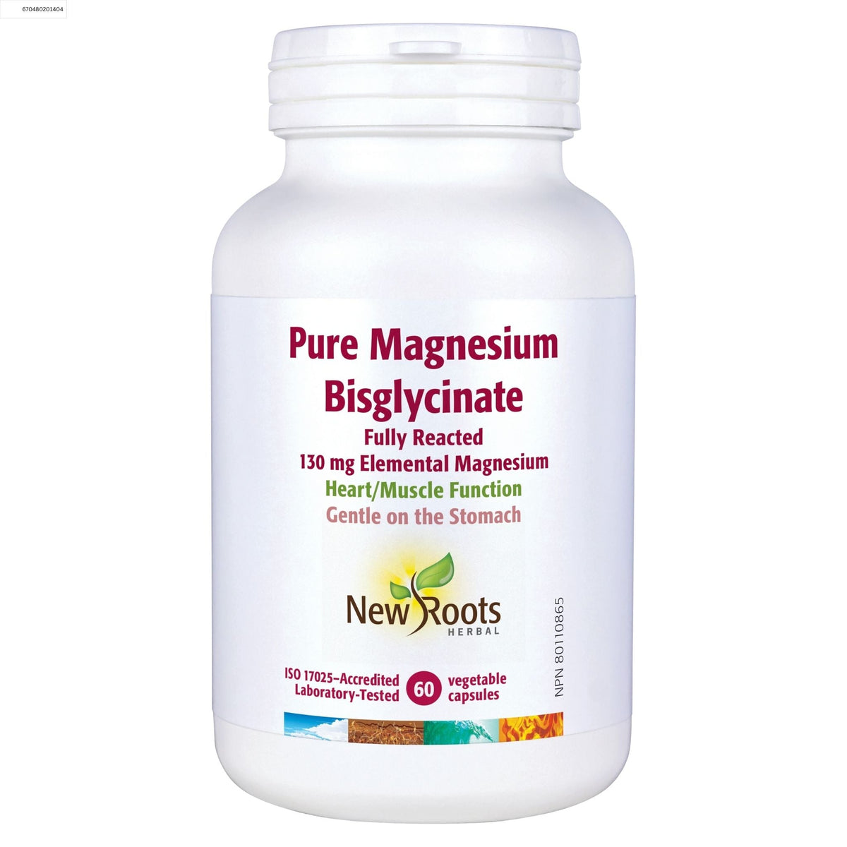 New Roots Pure Magnesium Bisglycinate 130mg 60 Vegetable Capsules - Nature's Source Inc