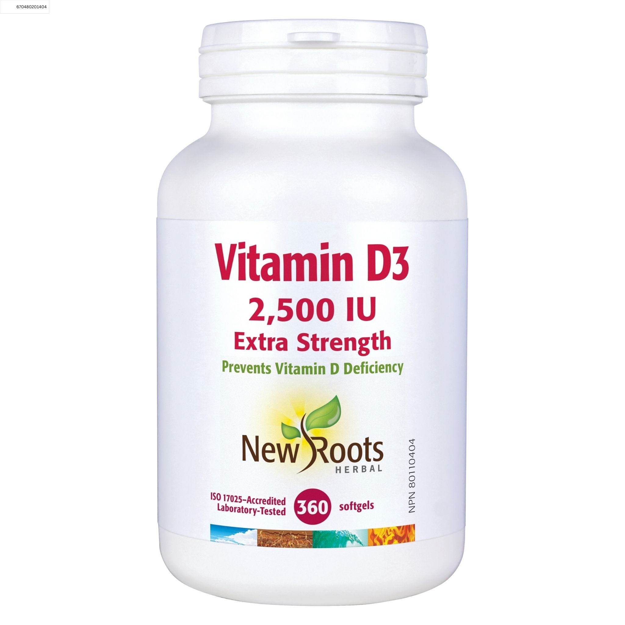 New Roots Vitamin D3 2500IU Extra Strength 360 Softgels - Nature's Source Inc