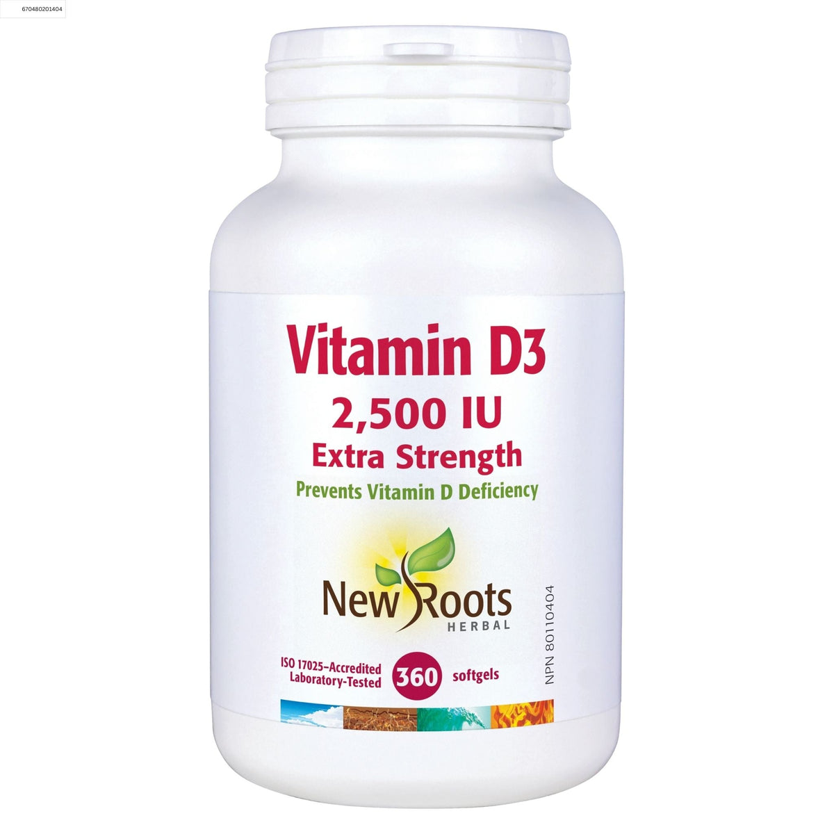 New Roots Vitamin D3 2500IU Extra Strength 360 Softgels - Nature's Source Inc
