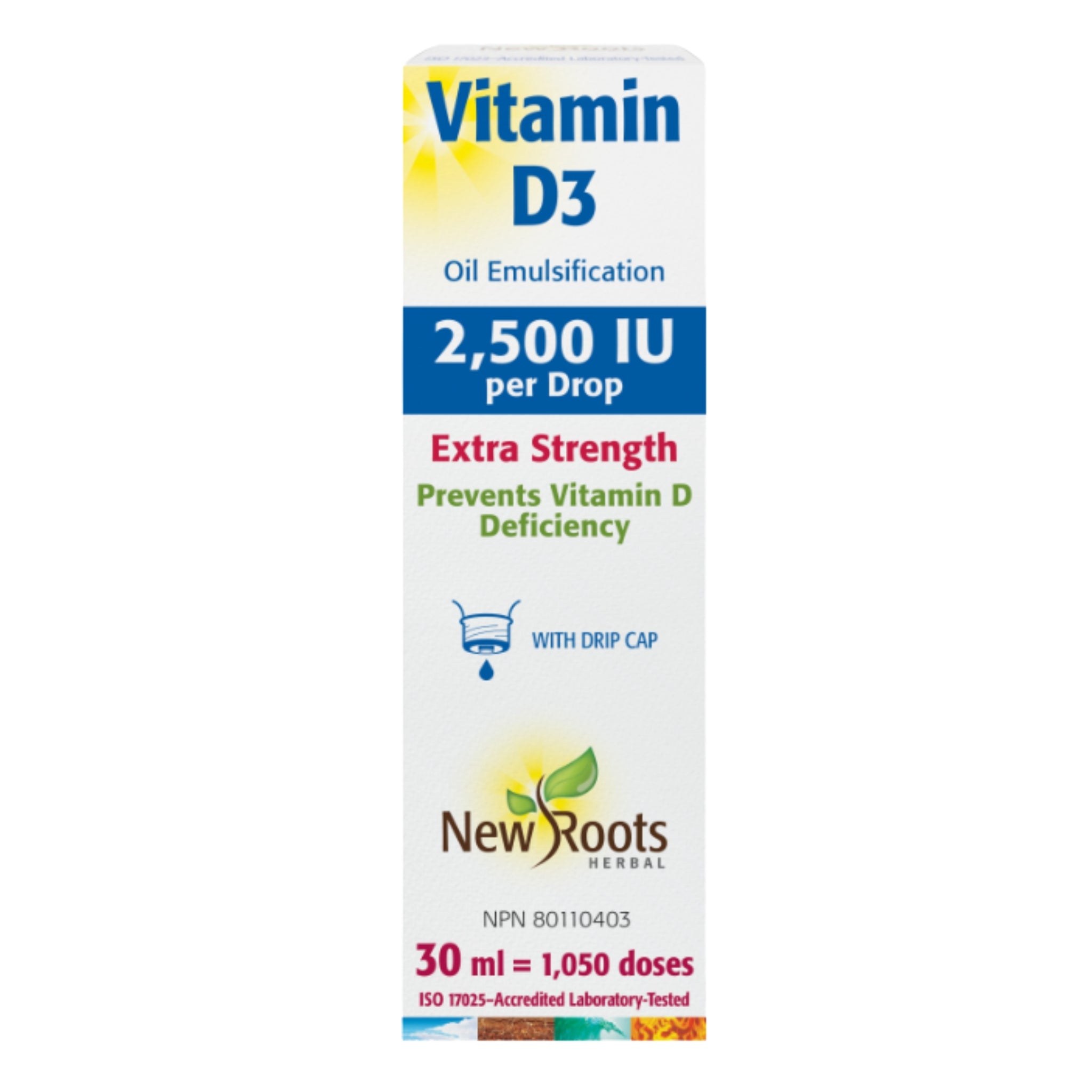 New Roots Vitamin D3 2500IU Extra Strength Oil Emulsification 30ml - Nature's Source Inc