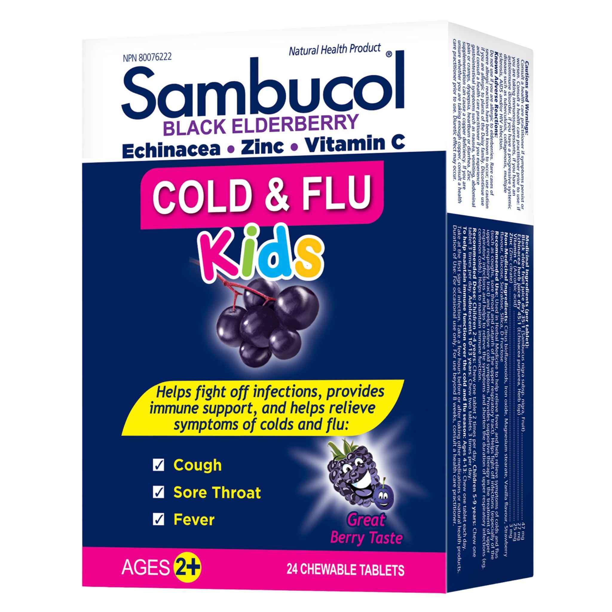 Sambucol Cold & Flu Kids 24 Chewable Tablets - Nature's Source Inc
