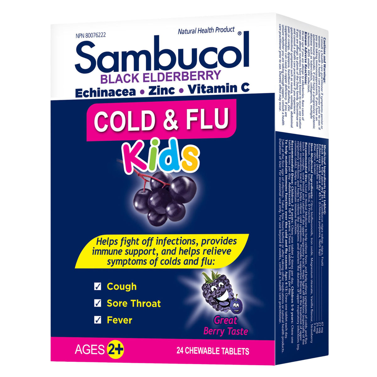 Sambucol Cold & Flu Kids 24 Chewable Tablets - Nature's Source Inc