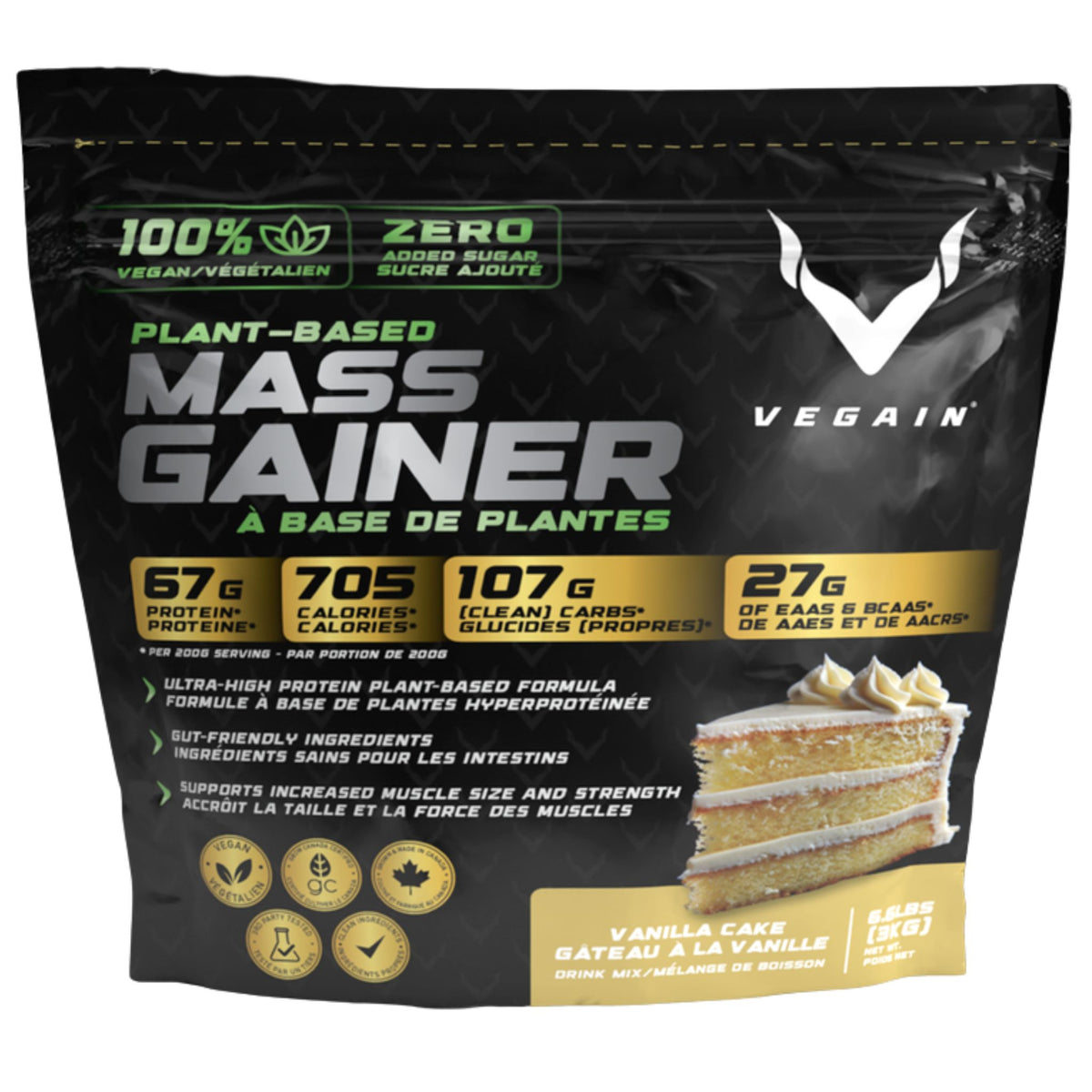 VEGAIN Plant - Based Mass Gainer Vanilla Cake 3kg - Nature's Source Inc