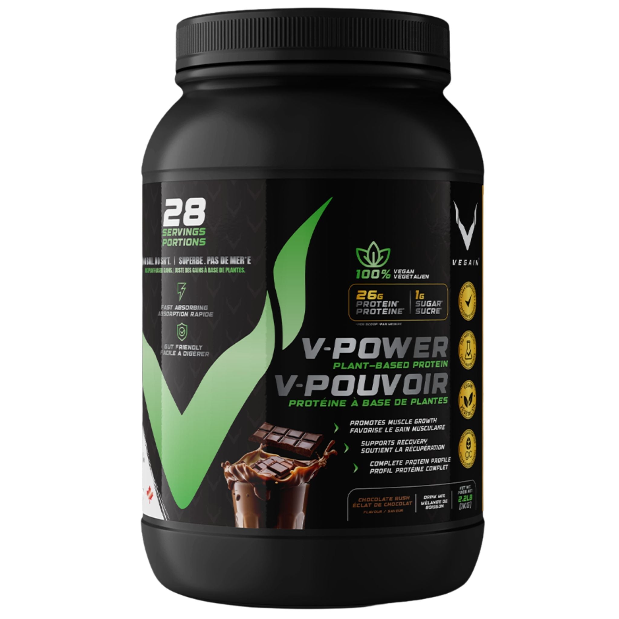 VEGAIN V - POWER Plant - Based Protein Chocolate 1kg - Nature's Source Inc