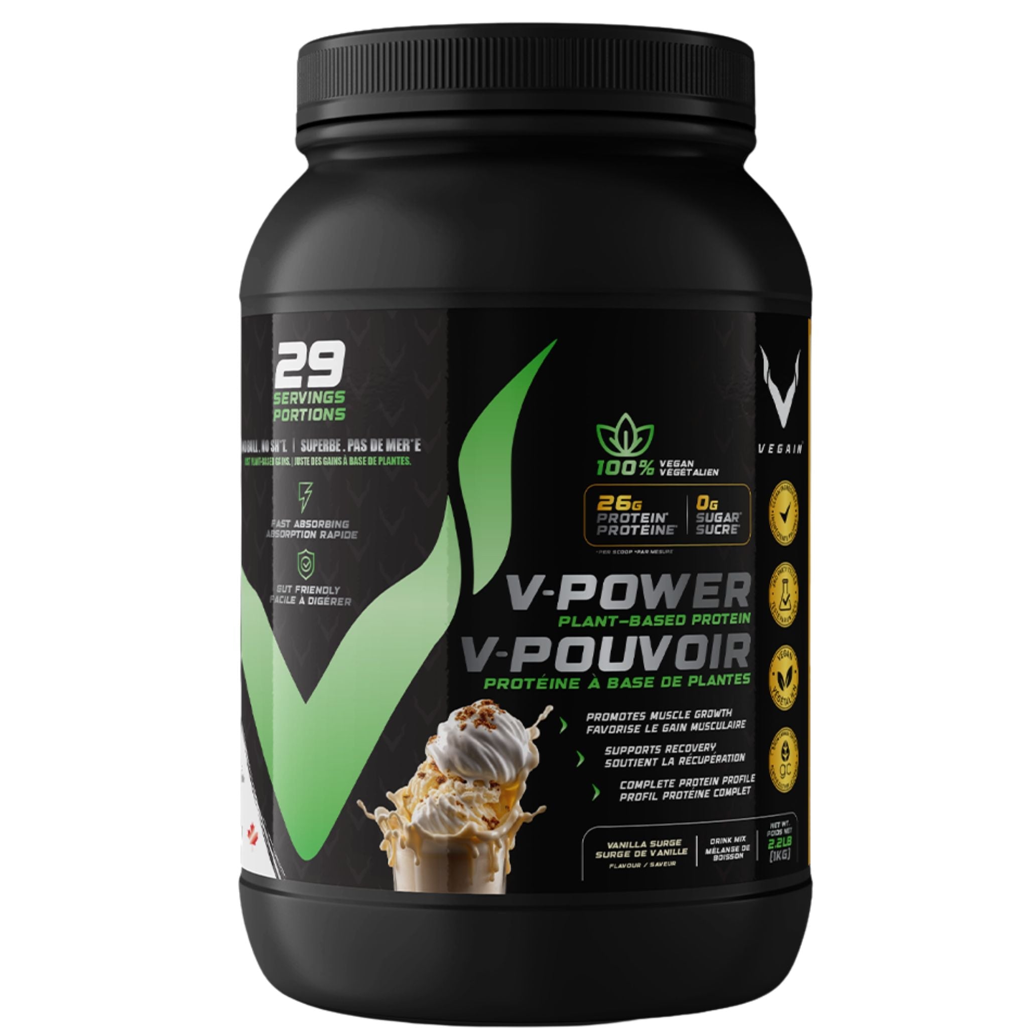 VEGAIN V - POWER Plant - Based Protein Vanilla 1kg - Nature's Source Inc
