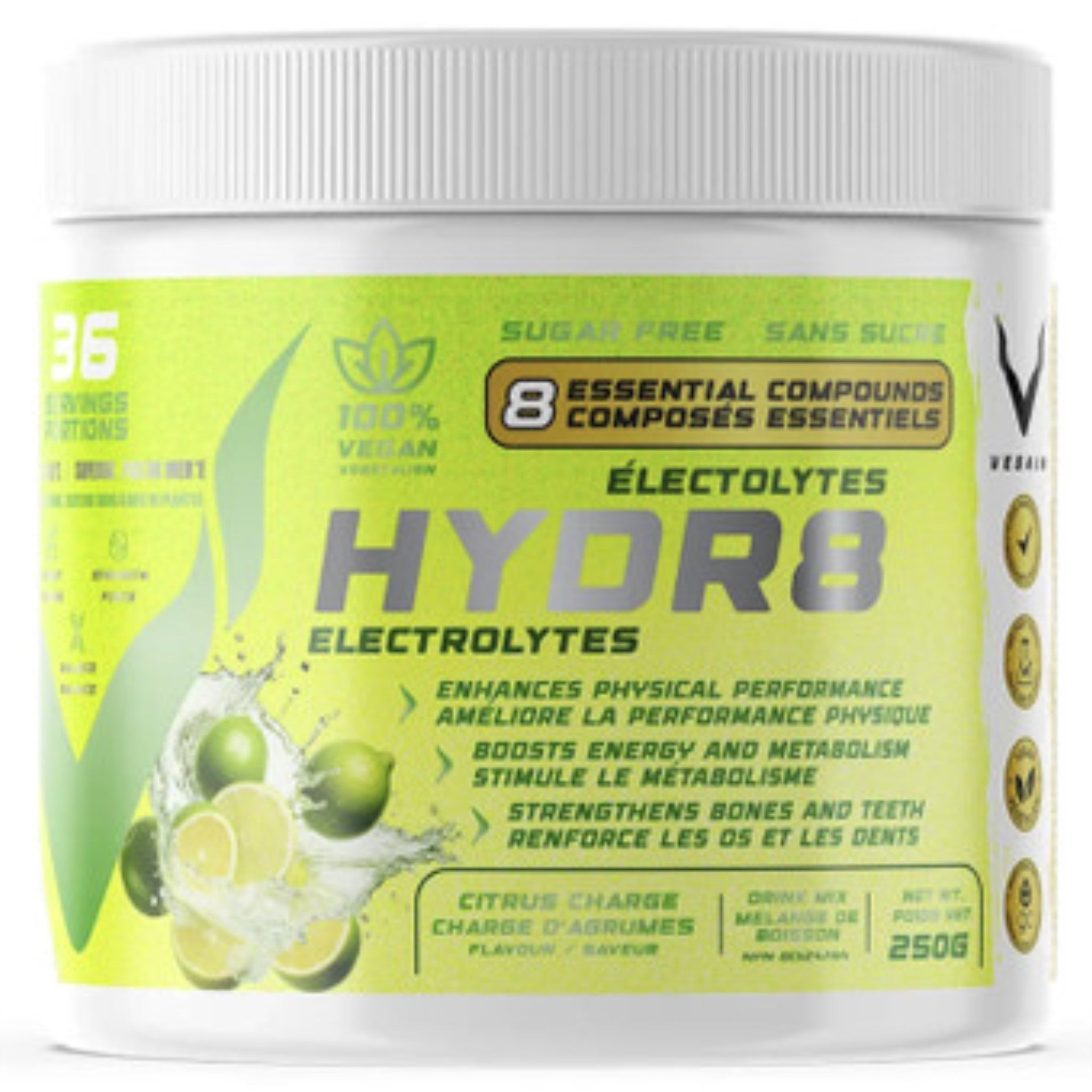 VEGAIN HYDR8 Electrolytes Citrus Charge 250g - Nature's Source Inc