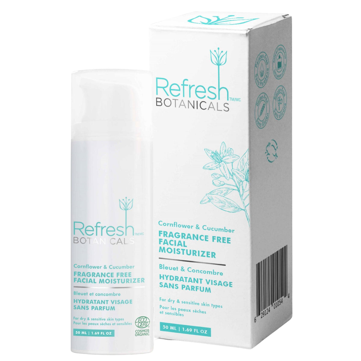 Refresh Botanicals Fragrance Free Facial Moisturizer Cornflower & Cucumber 50ml - Nature's Source Inc