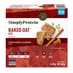 SimplyProtein Baked Oat Bar Cinnamon Almond 4 Bars 180g - Filled With Cinnamon Spiced Almond, Wholesomeness of Baked Oats, Gluten-Free Oats and Soy protein Crisps