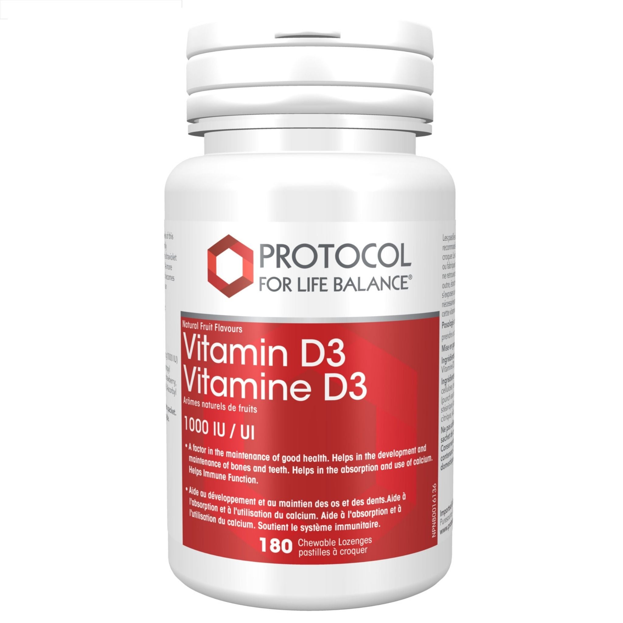 Protocol Vitamin D3 1000IU Chewable 180 Lozenges - Nature's Source Inc