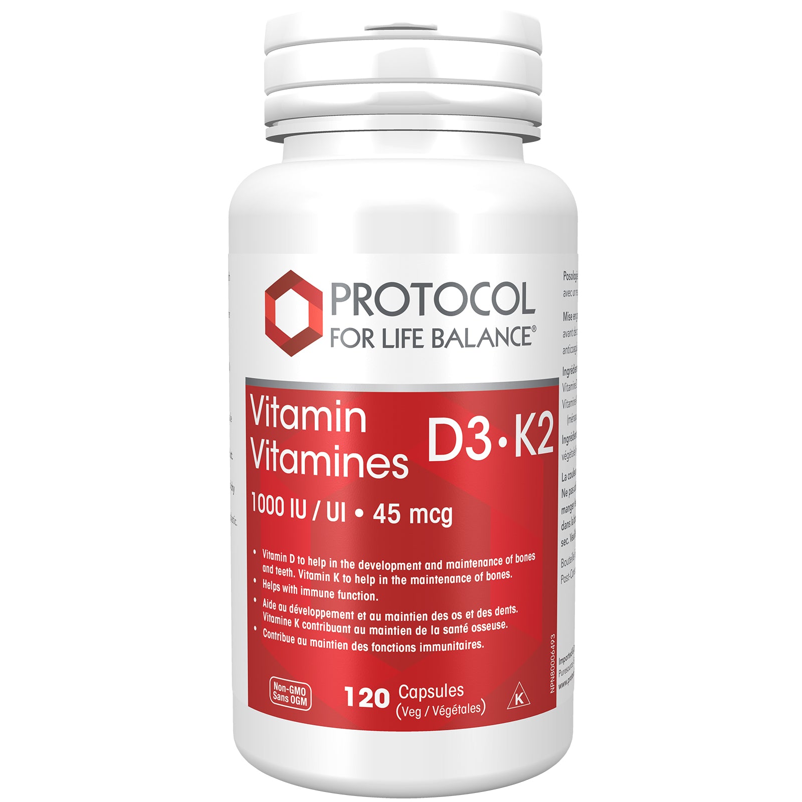 Protocol Vitamin D3 & K2 120 Capsules - Nature's Source Inc
