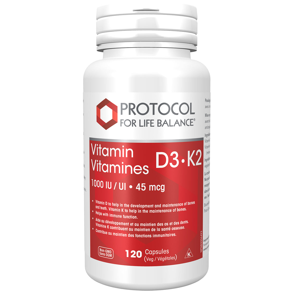 Protocol Vitamin D3 & K2 120 Capsules - Nature's Source Inc