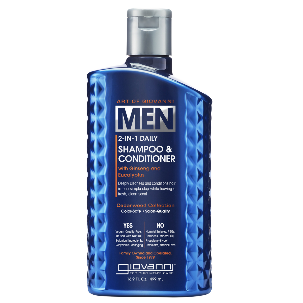 Giovanni Men's 2-in-1 Daily Shampoo & Conditioner 499ml - Strengthens And Protects Hair From Damage, Helps Remove Impurities Such As Dirt, Sweat, And Excess Oils, Suitable For All Hair Types, Cleanse And Moisturizes The Hair