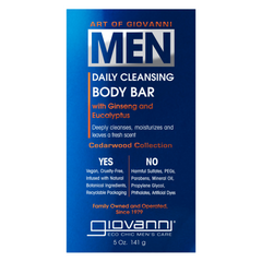 Giovanni Men's Daily Cleansing Body Bar 141g - Deeply Cleanses By Removing Dirt, Sweat, Residues, And Excess Oils, Helps Moisturize The Skin, Promotes Healthy-Looking Skin With A Fresh, Clean Scent That Lingers Throughout The Day