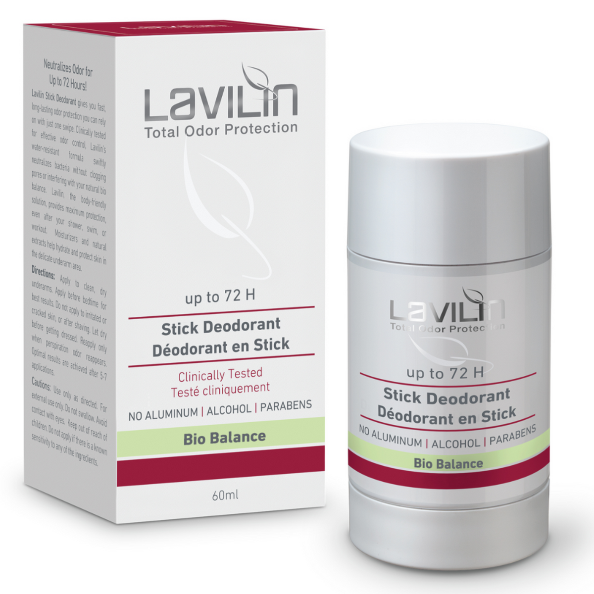 Lavilin Deodorant Stick 72 Hour 60ml - Moisturizes, Nourishes, Soothes, and Protects the Underarm, Eliminates Perspiration Odor Using Natural Ingredients, Removes Perspiration