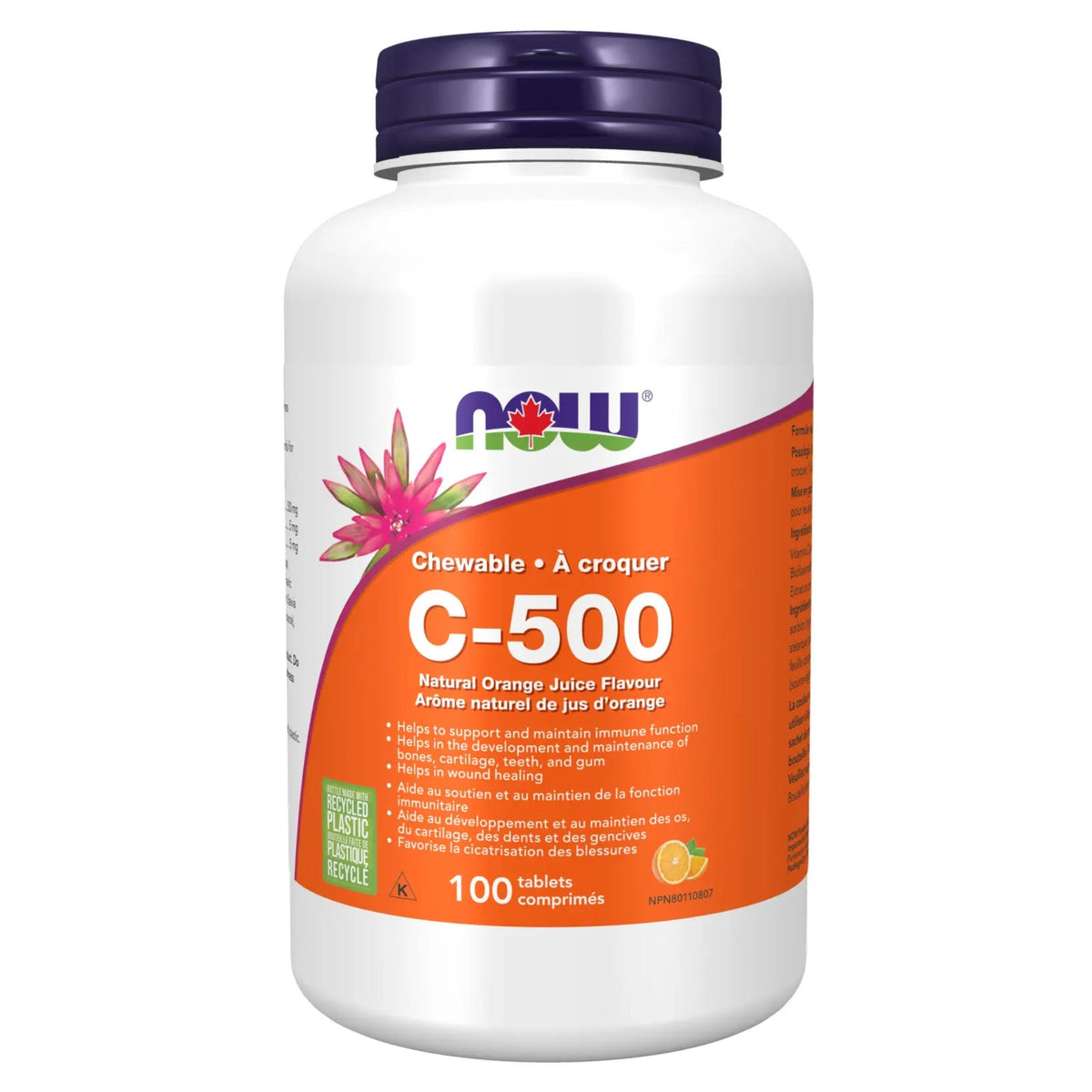 NOW C-500 Chewable Natural Orange Flavour 100 Tablets