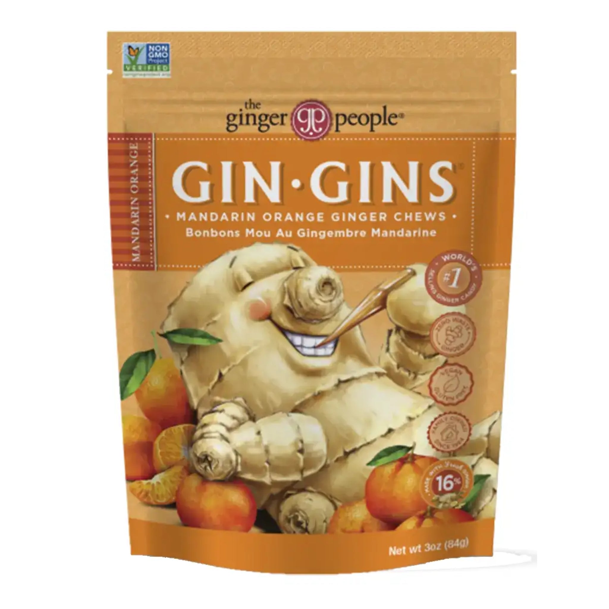 Gin Gins Mandarin Orange Ginger Chews 84g - Nature's Source Inc