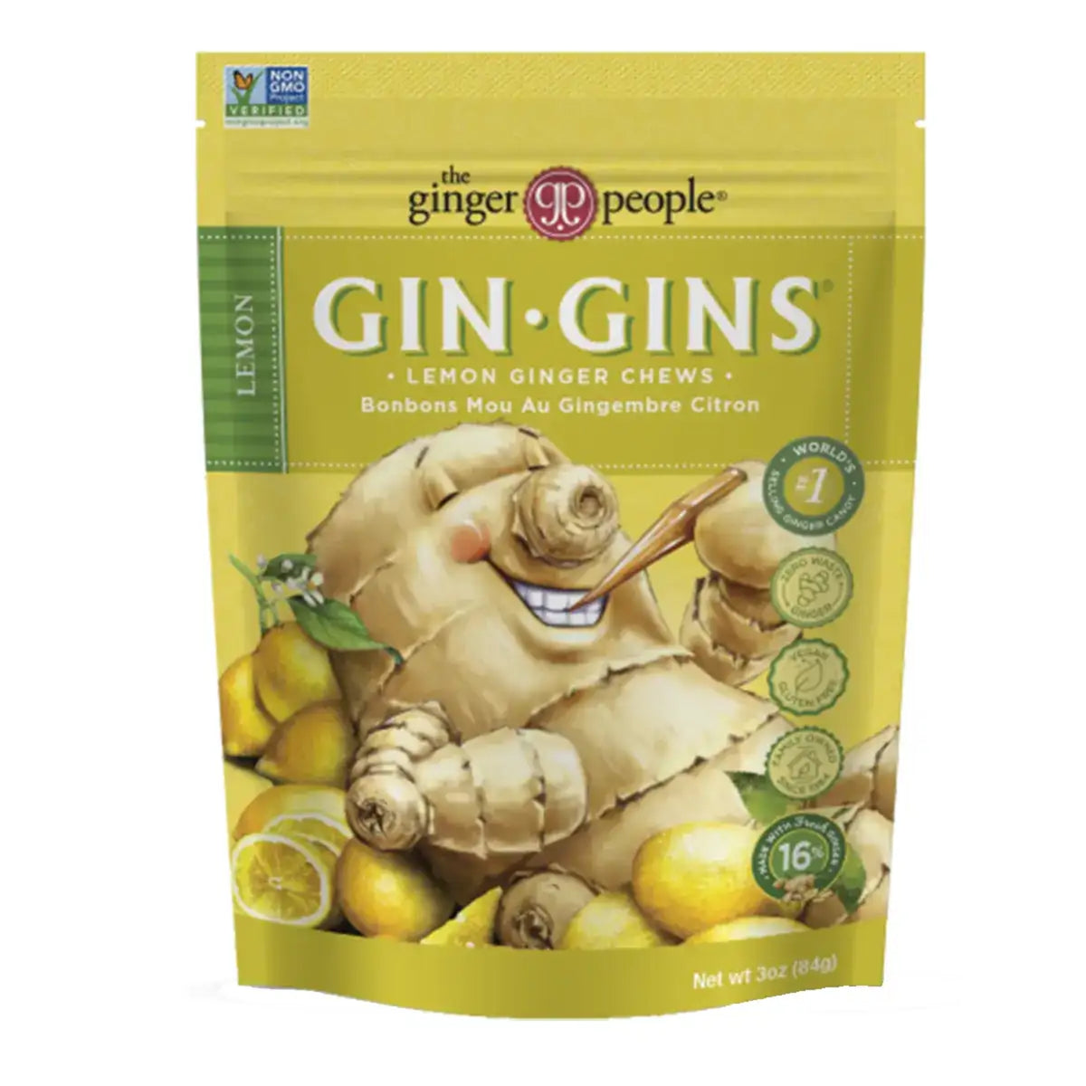 Gin Gins Lemon Ginger Chews 84g - Nature's Source Inc