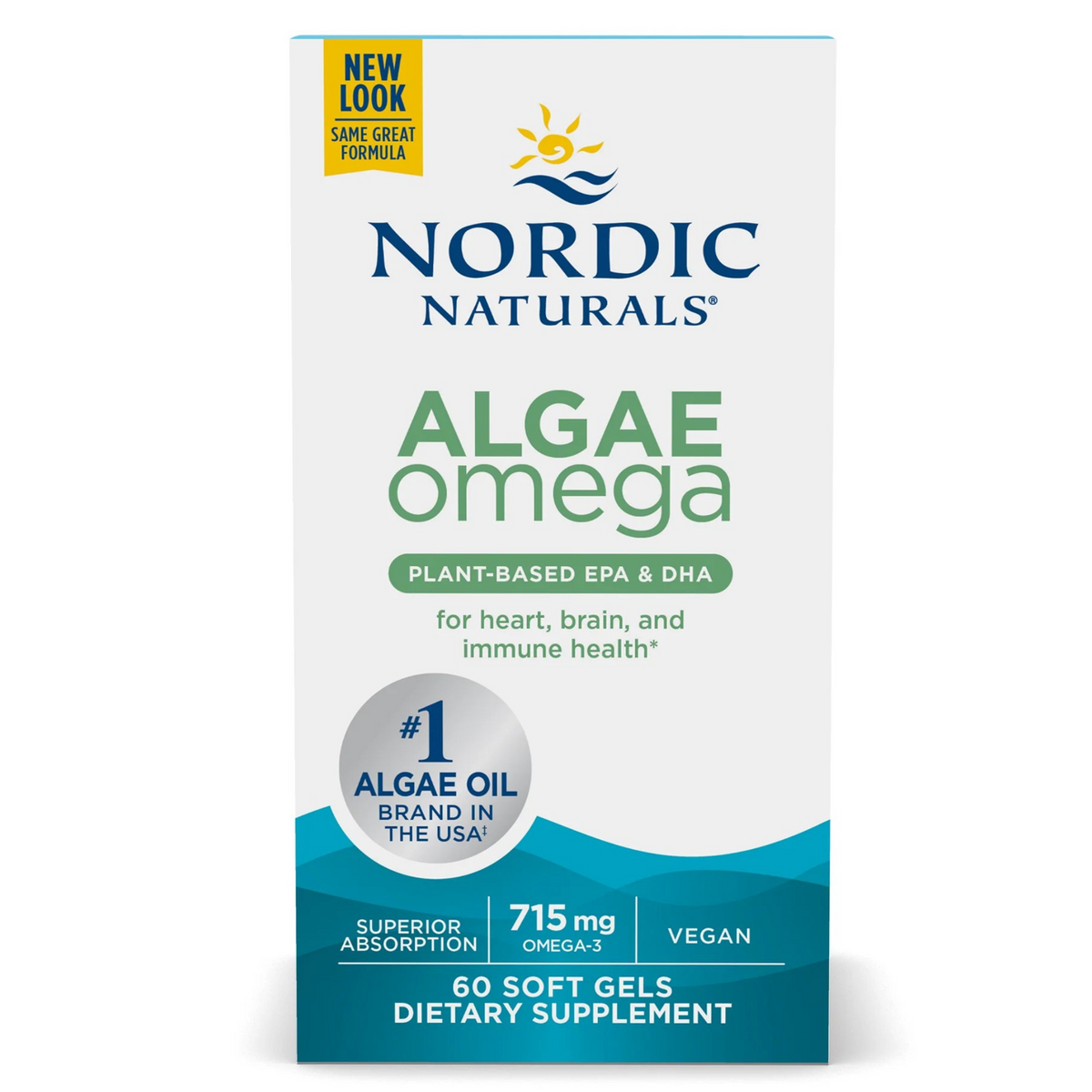 Nordic Naturals Algae Omega 60 Softgels - Support Heart, Brain, and Immune Health, Superior Absorption, Helps Meet Omega 3 Requirement