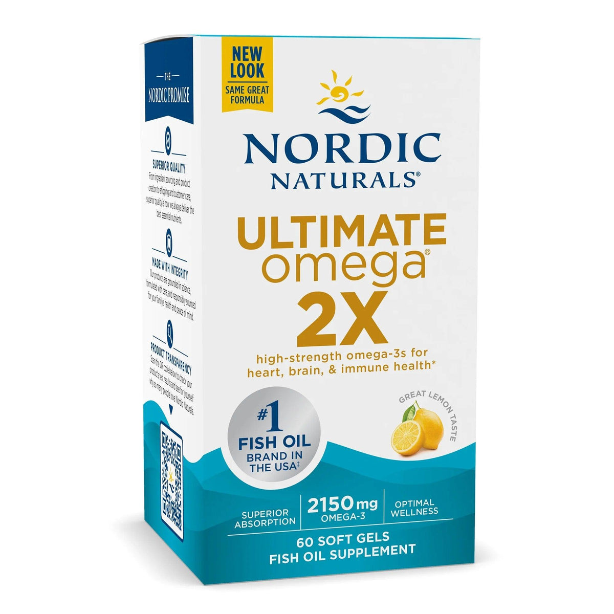 Nordic Naturals Ultimate Omega 2X Lemon 60 Softgels - Supports Heart, Brain, Eye & Immune Health, Promotes Healthy Mood, Fish Oil Supplement Has Better Absorption and Taste